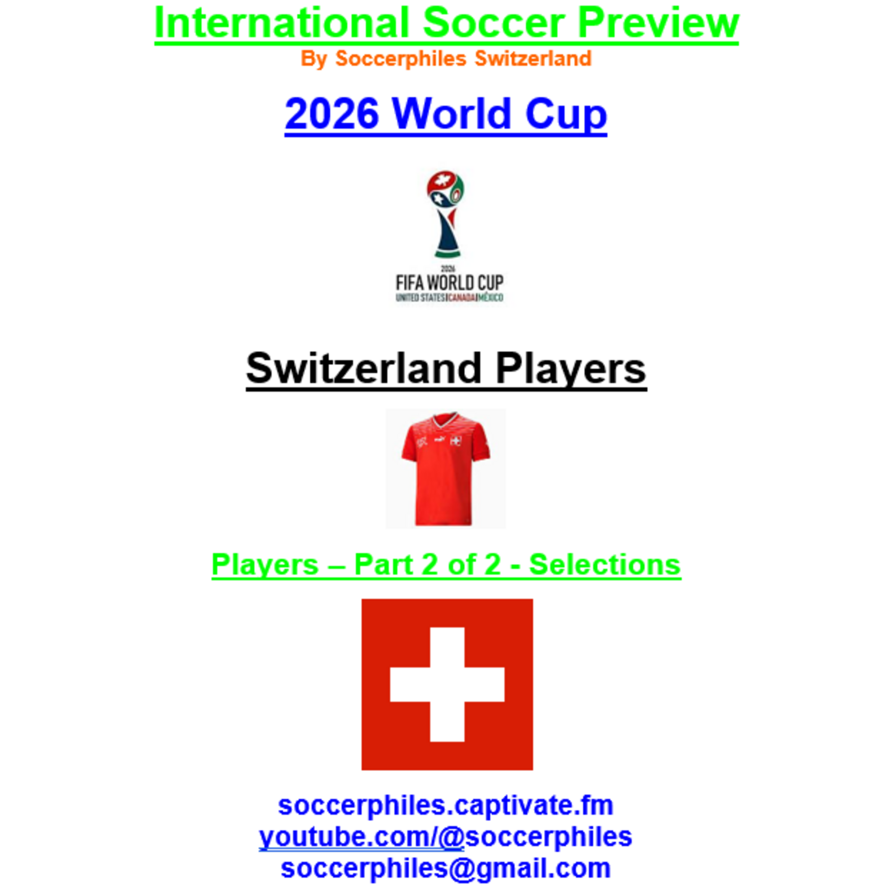 2026 FIFA World Cup – Switzerland Players – Part 2 of 2
