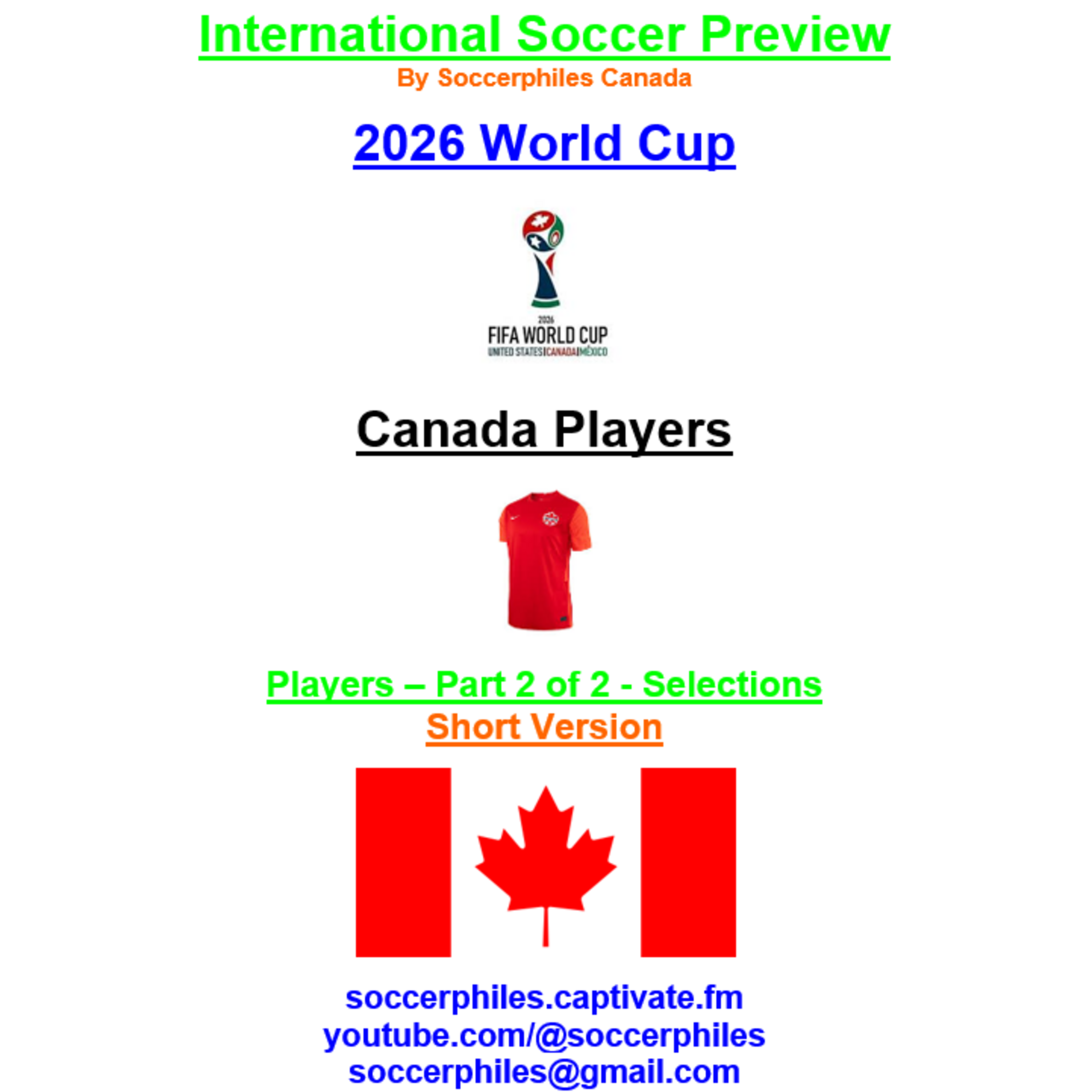 2026 FIFA World Cup – Canada Players Short Version – Part 2 of 2