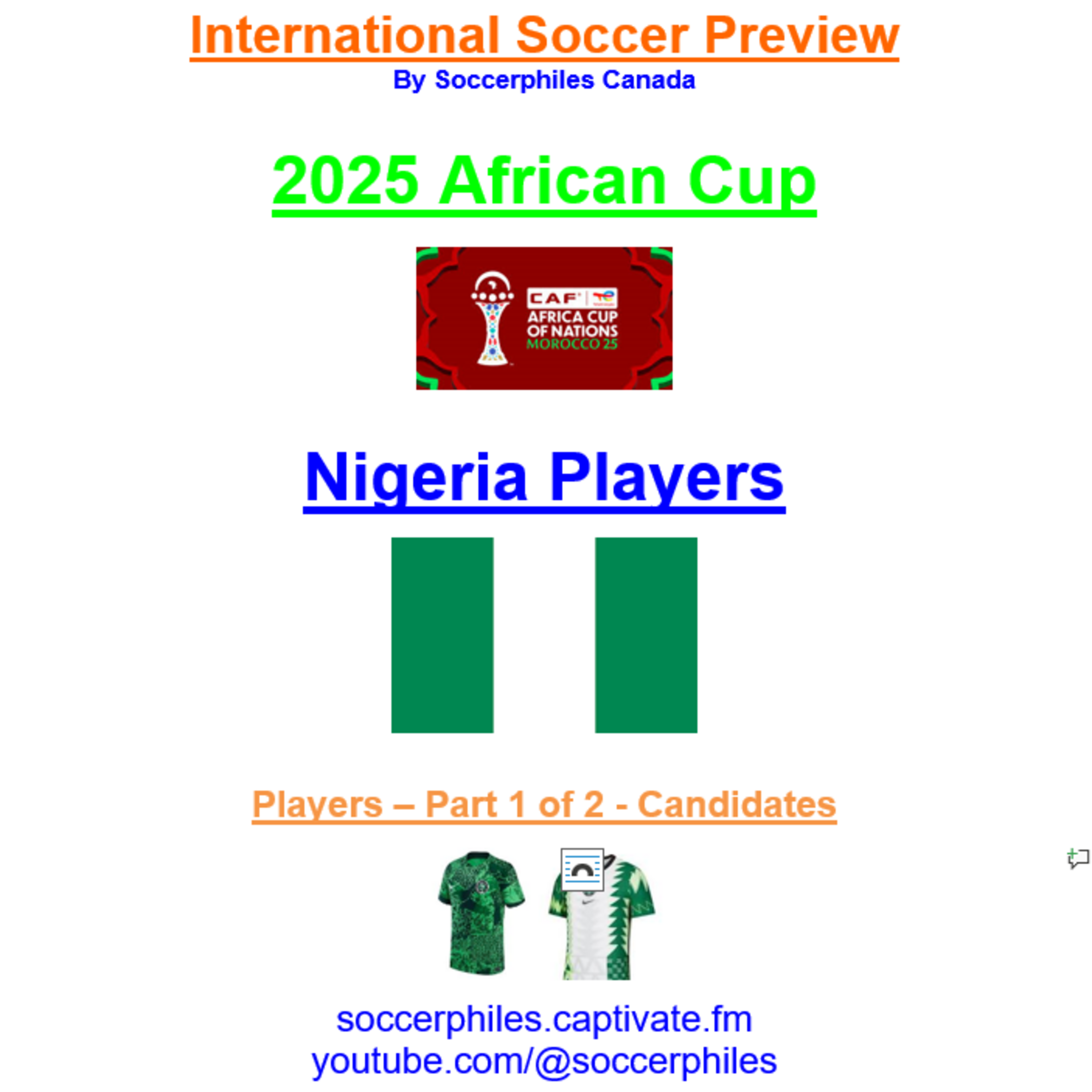 2025 African Cup – Nigeria Players – Part 1 of 2 – Short Version