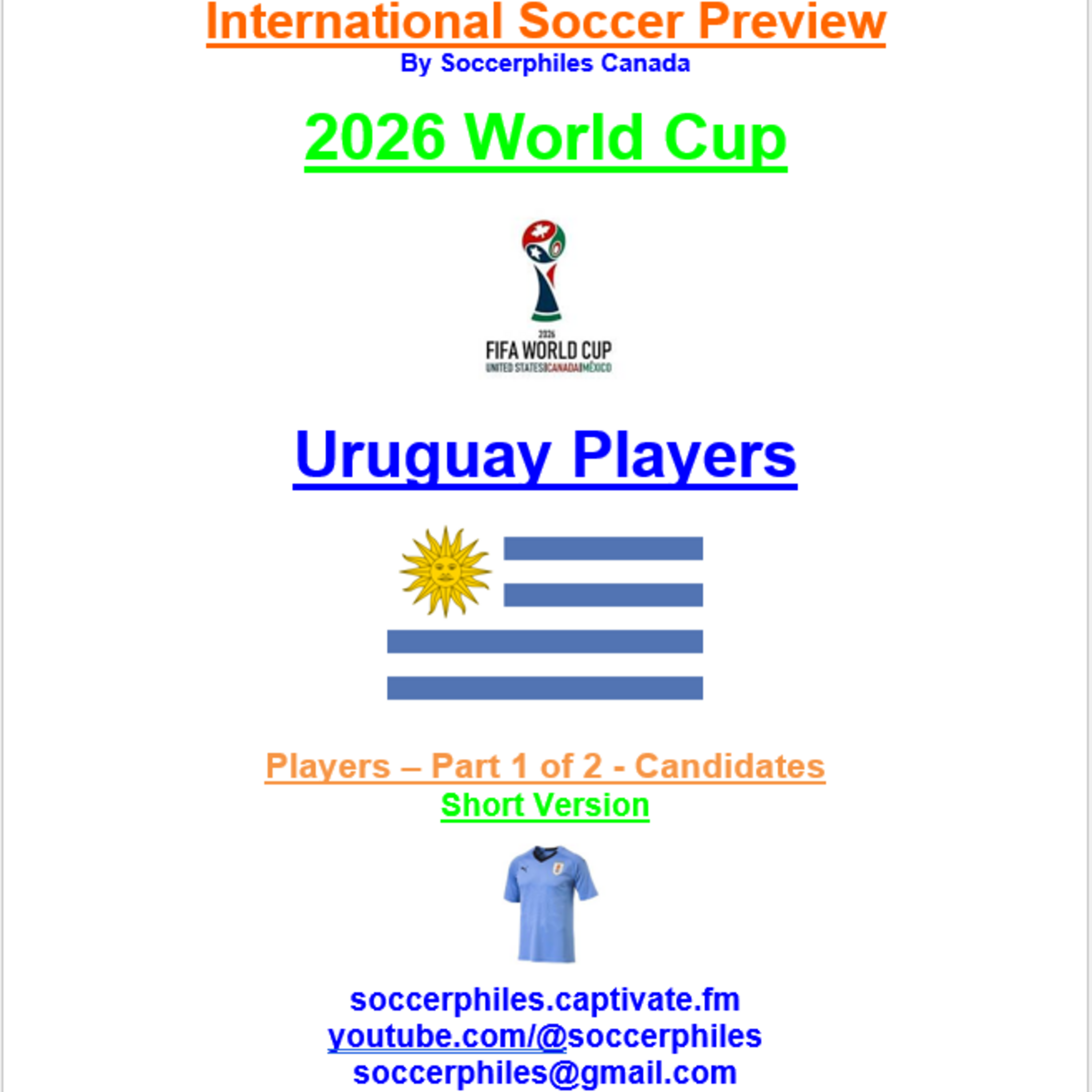 2026 FIFA World Cup – Uruguay Players Short Version – Part 1 of 2