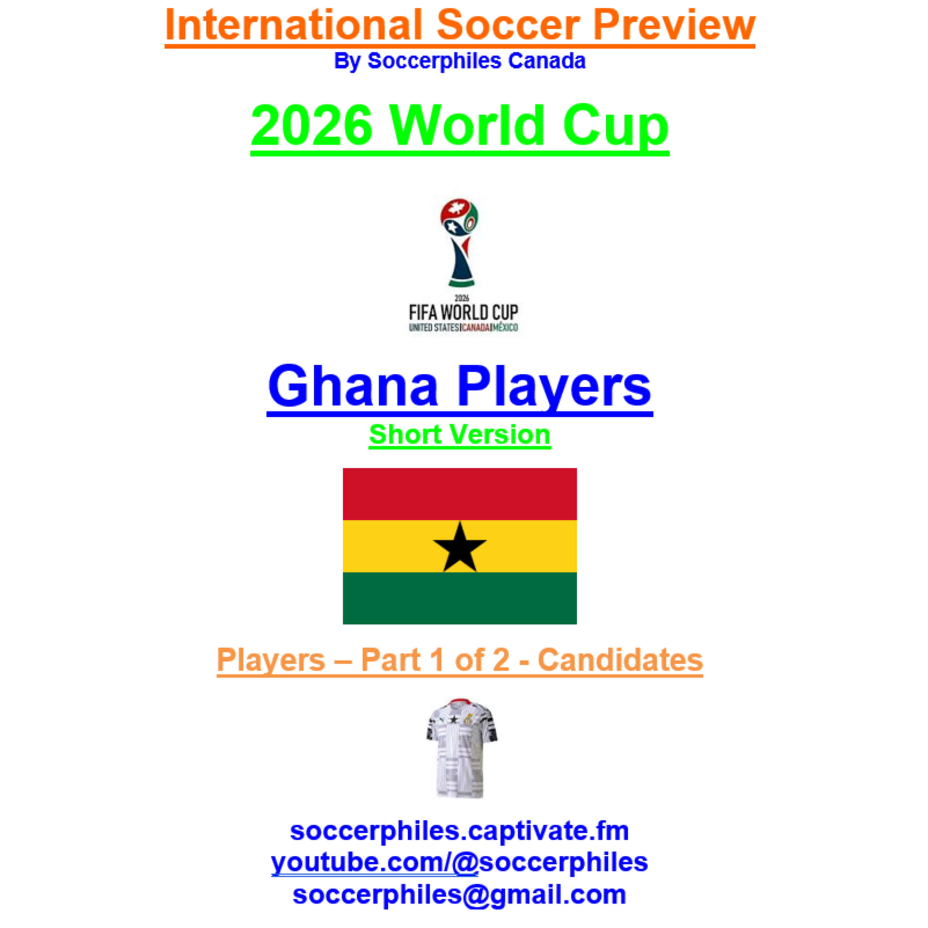 2026 FIFA World Cup – Ghana Players – Part 1 of 2 – Short Version