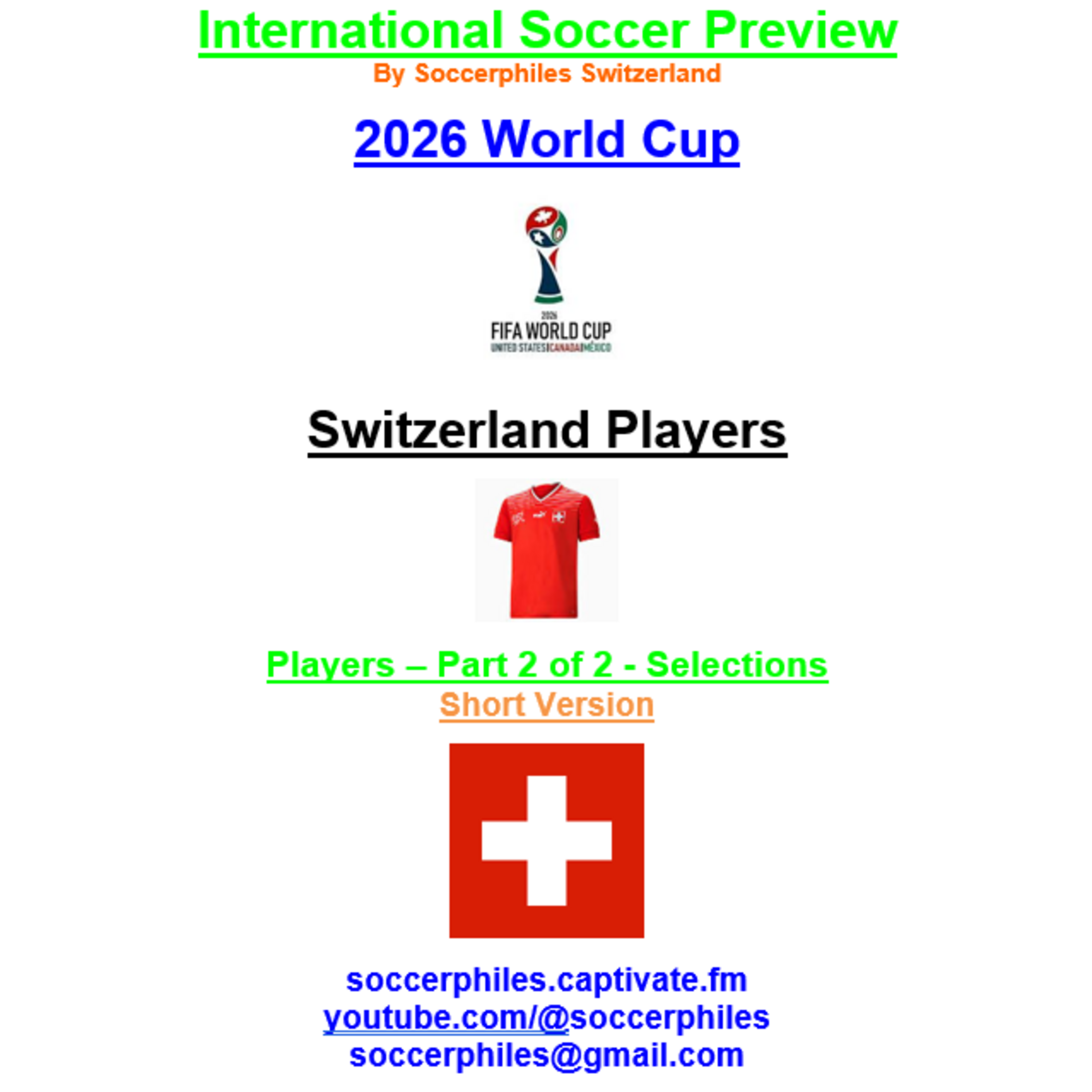 2026 FIFA World Cup – Switzerland Players Short Version – Part 2 of 2
