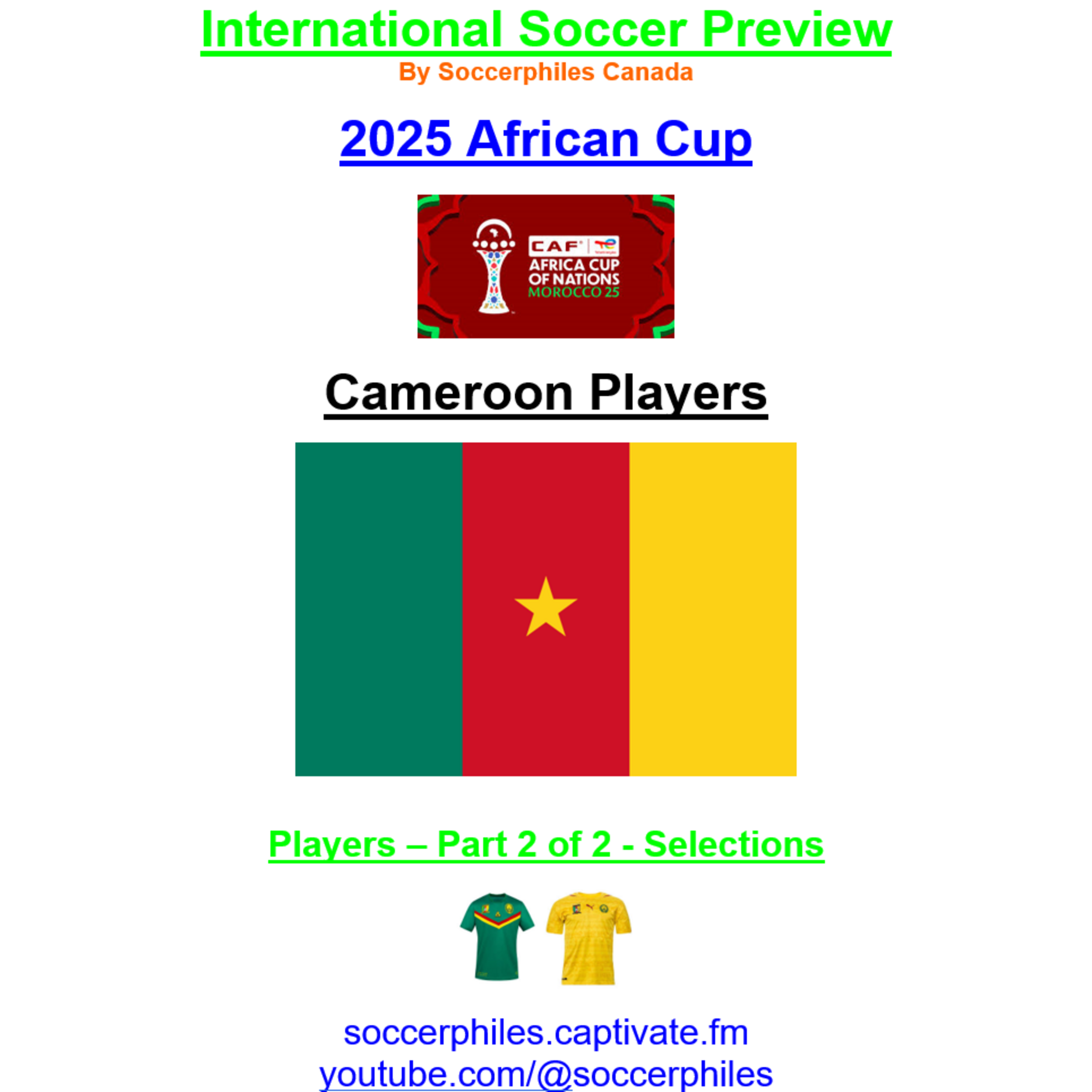 2025 African Cup – Cameroon Players – Part 2 of 2 – Short Version