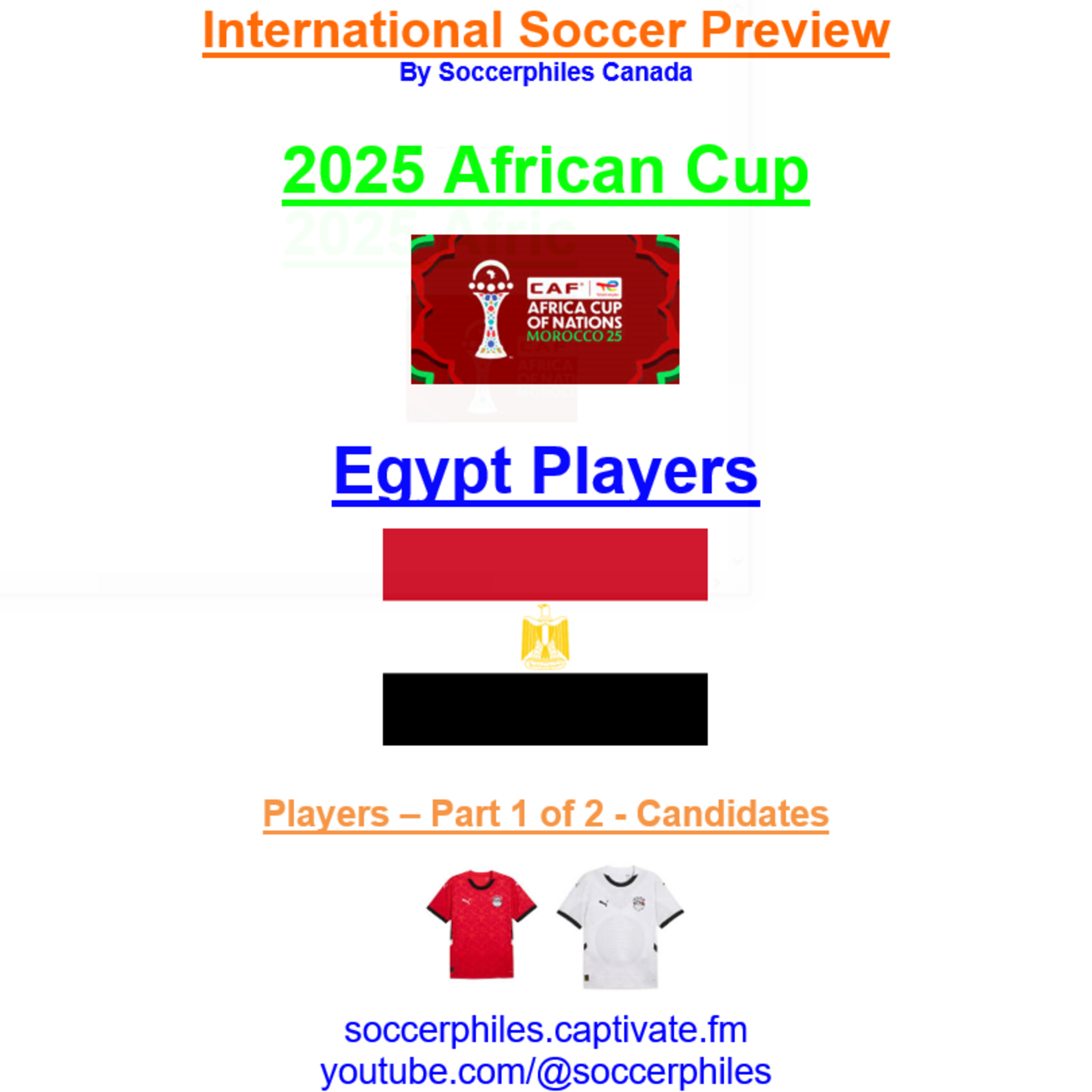2025 African Cup – Egypt Players – Part 1 of 2 – Short Version