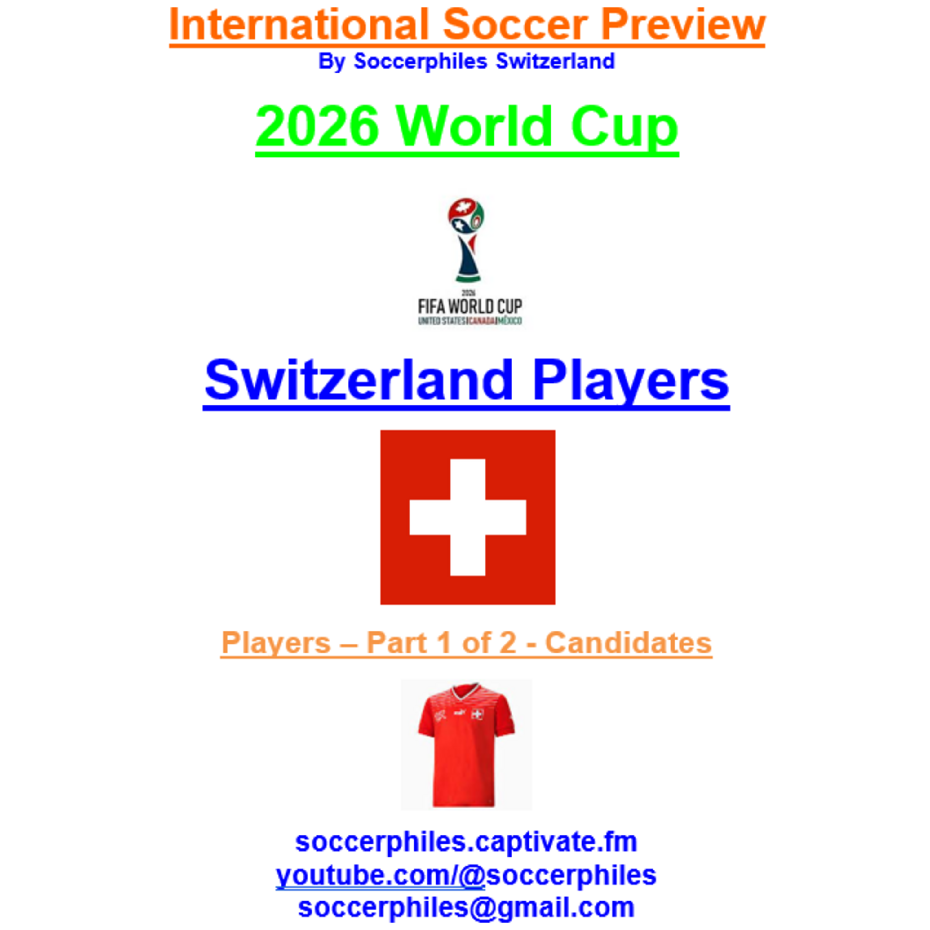 2026 FIFA World Cup – Switzerland Players – Part 1 of 2