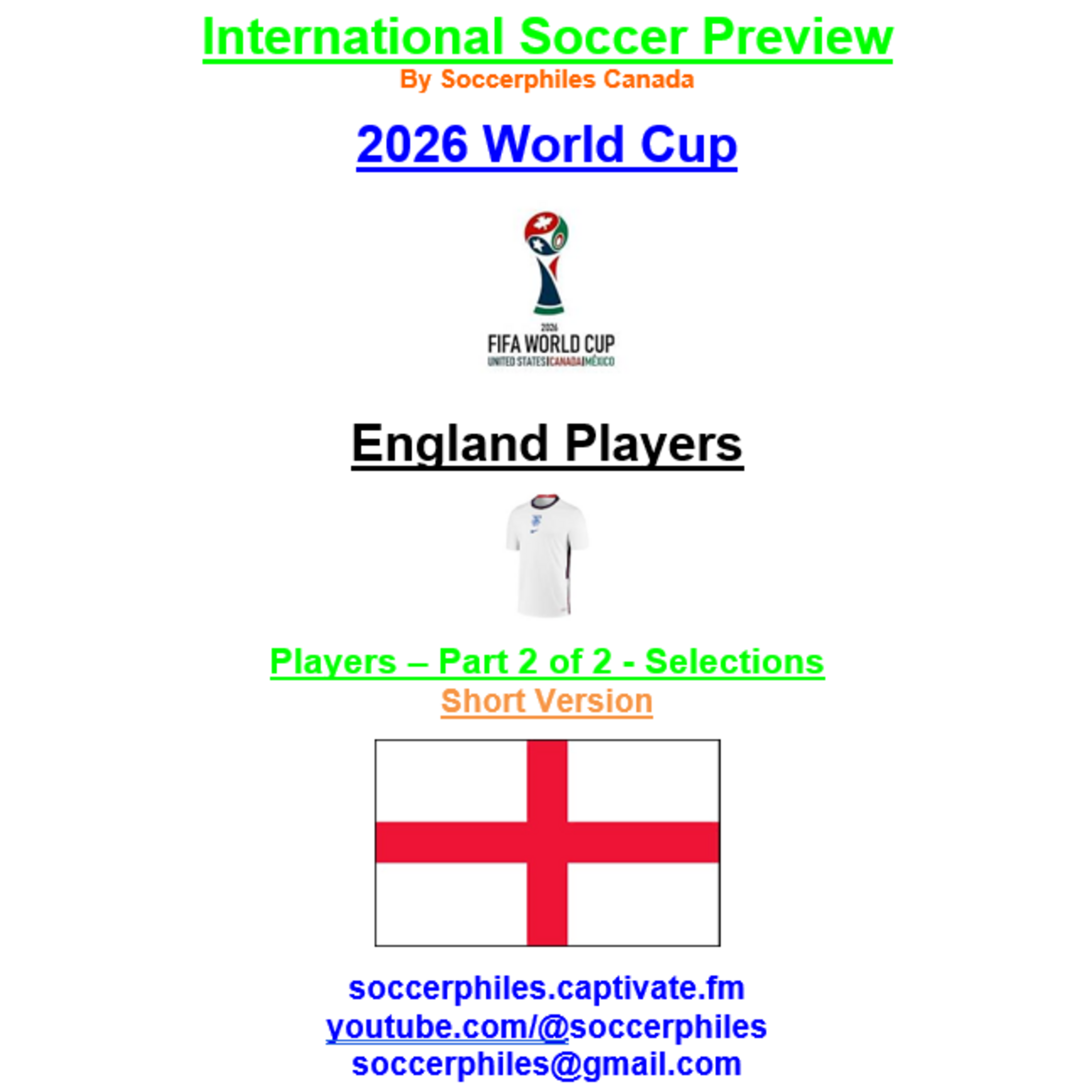2026 FIFA World Cup – England Players Short Version – Part 2 of 2