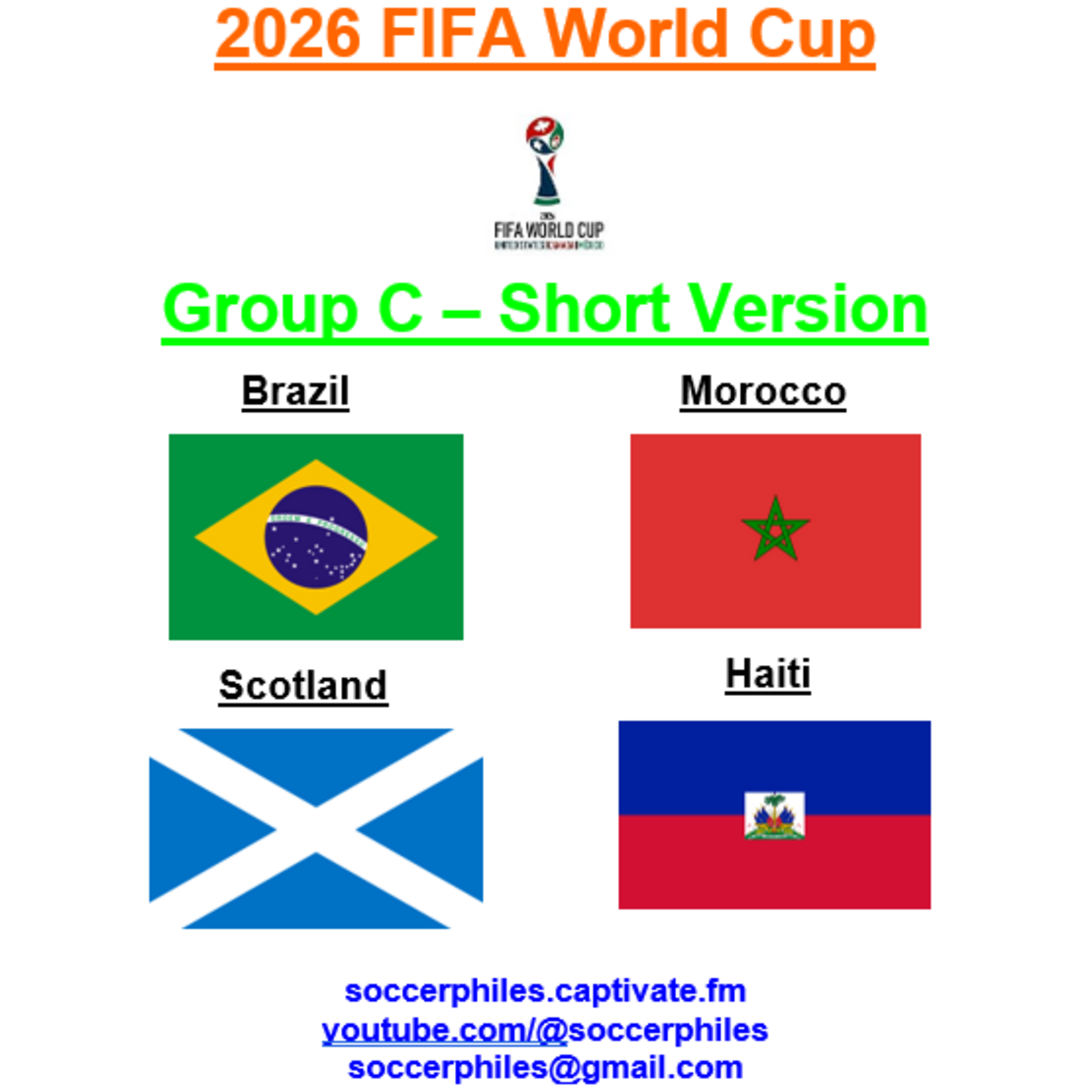 2026 FIFA World Cup - Group C Short Version – Brazil, Morocco, Scotland, and Haiti