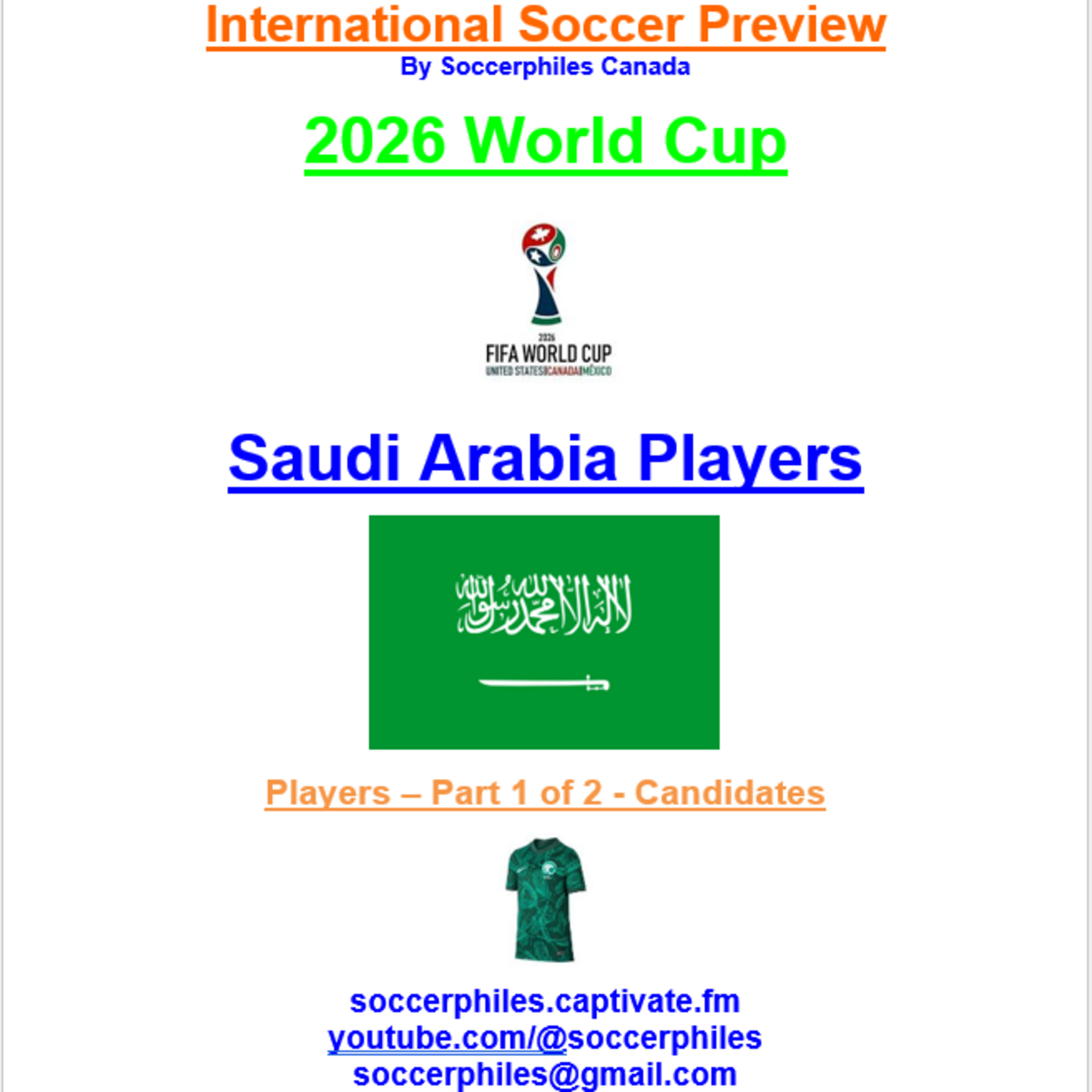 2026 FIFA World Cup – Saudi Arabia Players – Part 1 of 2