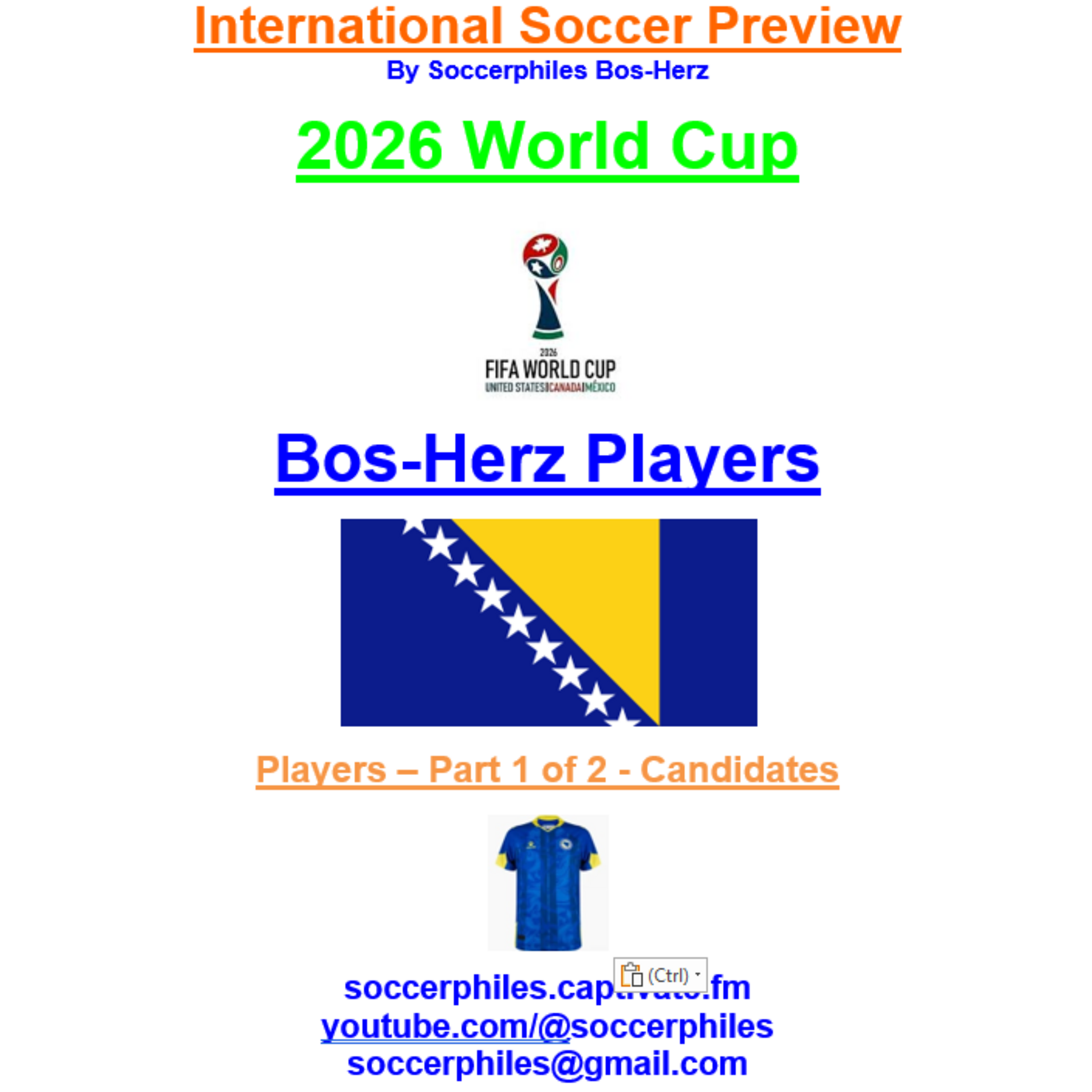 2026 FIFA World Cup – Bosnia-Herzegovina Players – Part 1 of 2