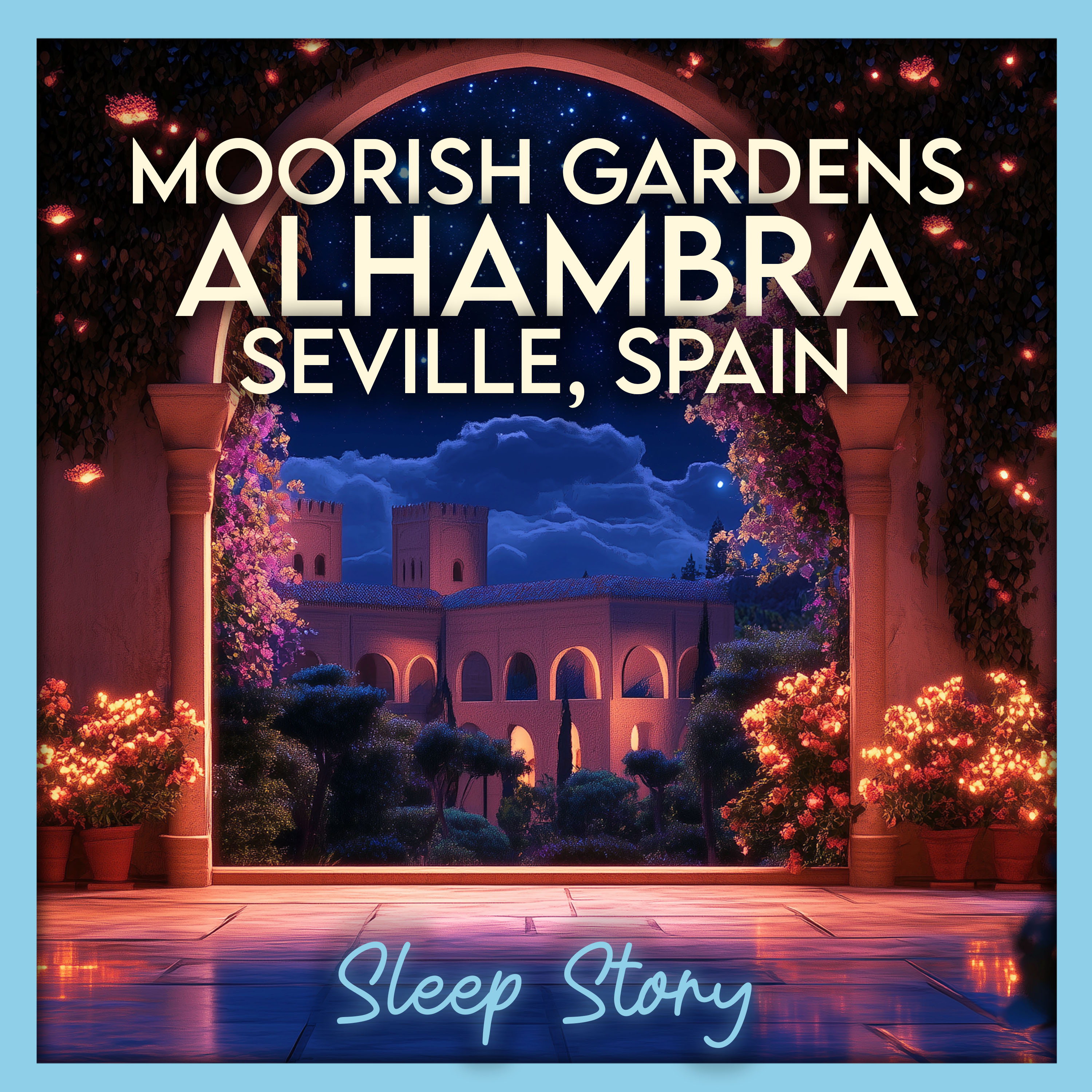 Twilight in the Alhambra, Seville: Moorish Gardens at Dusk