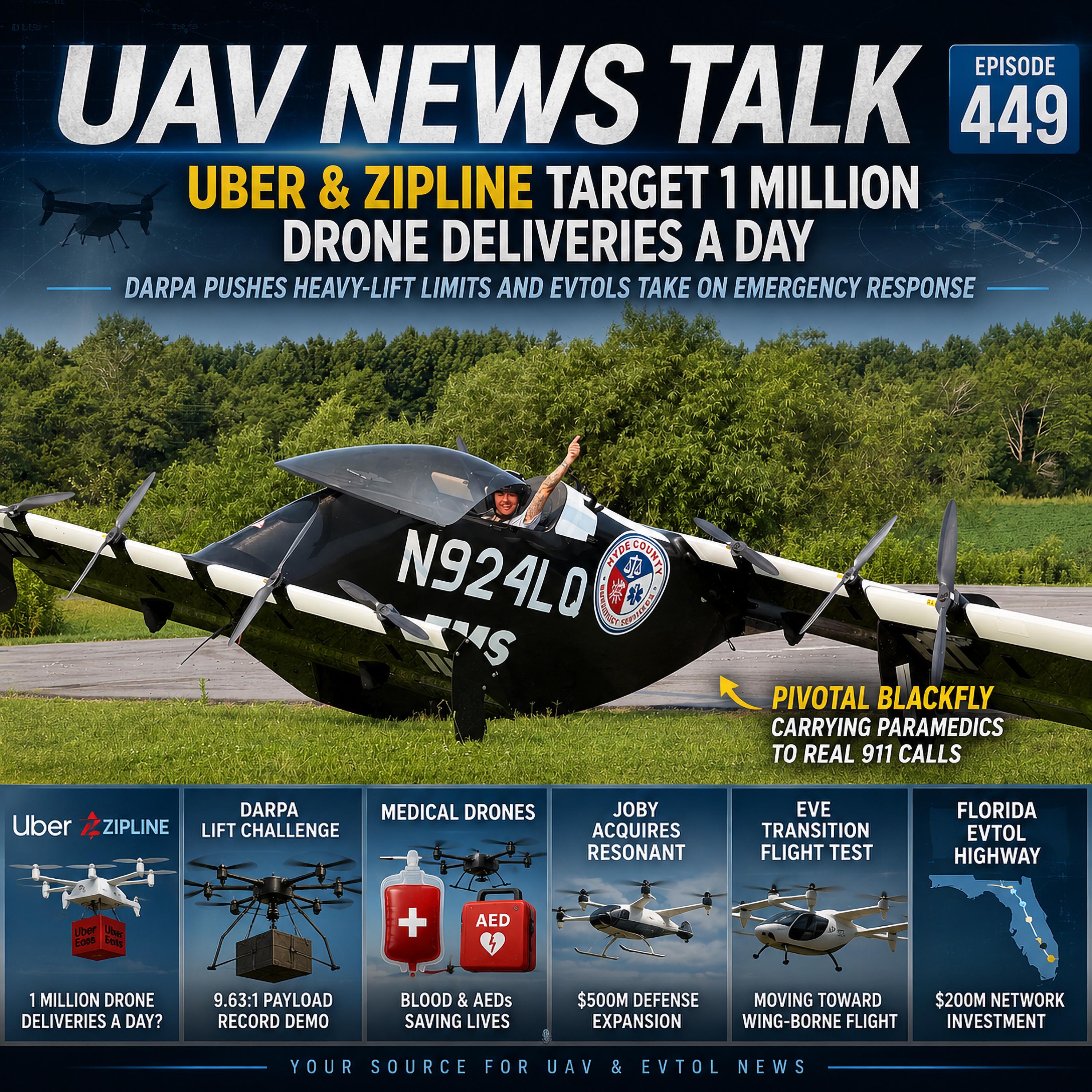 Uber & Zipline Target 1 Million Drone Deliveries a Day + DARPA’s Extreme-Lift Drone Challenge