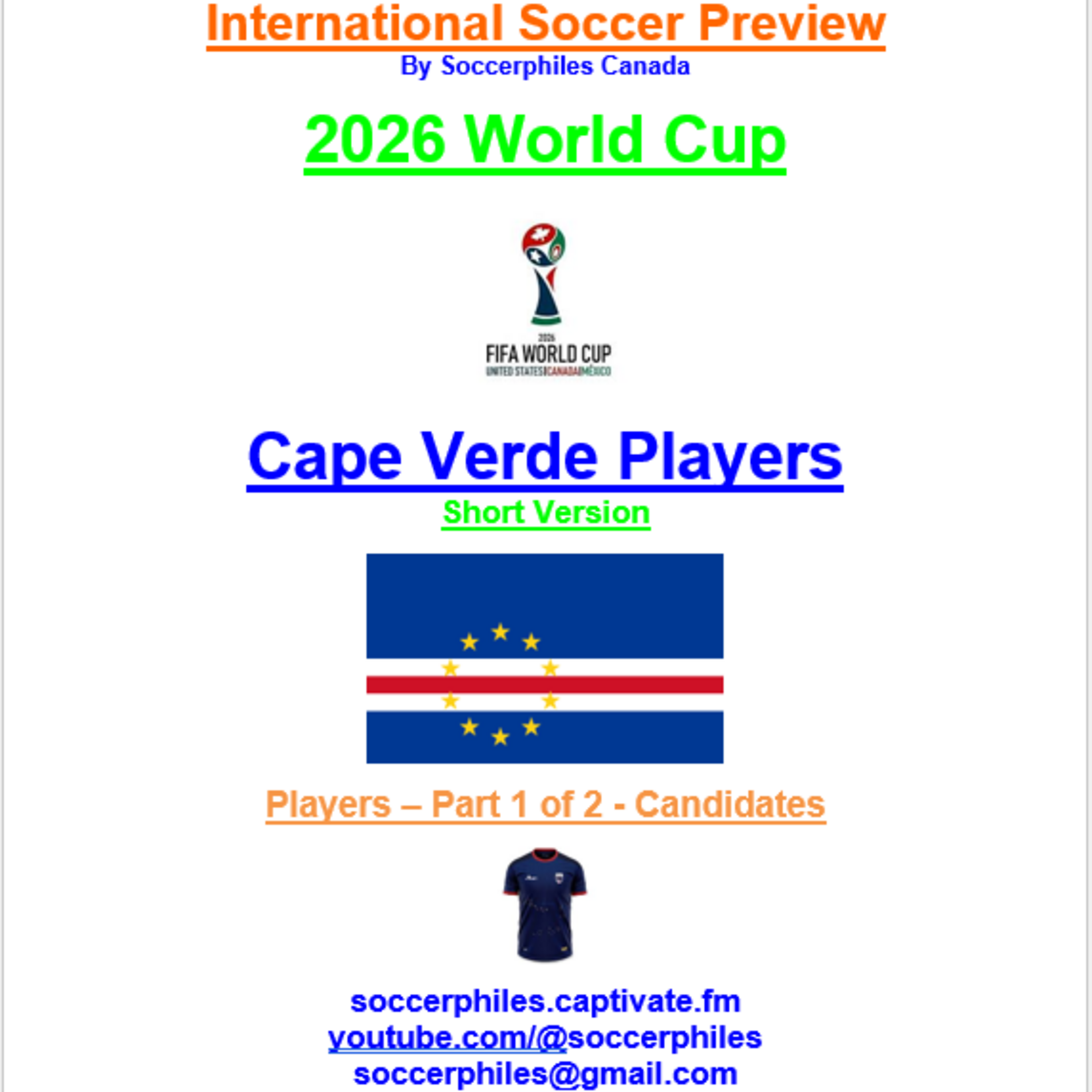 2026 FIFA World Cup – Cape Verde Players Short Version – Part 1 of 2