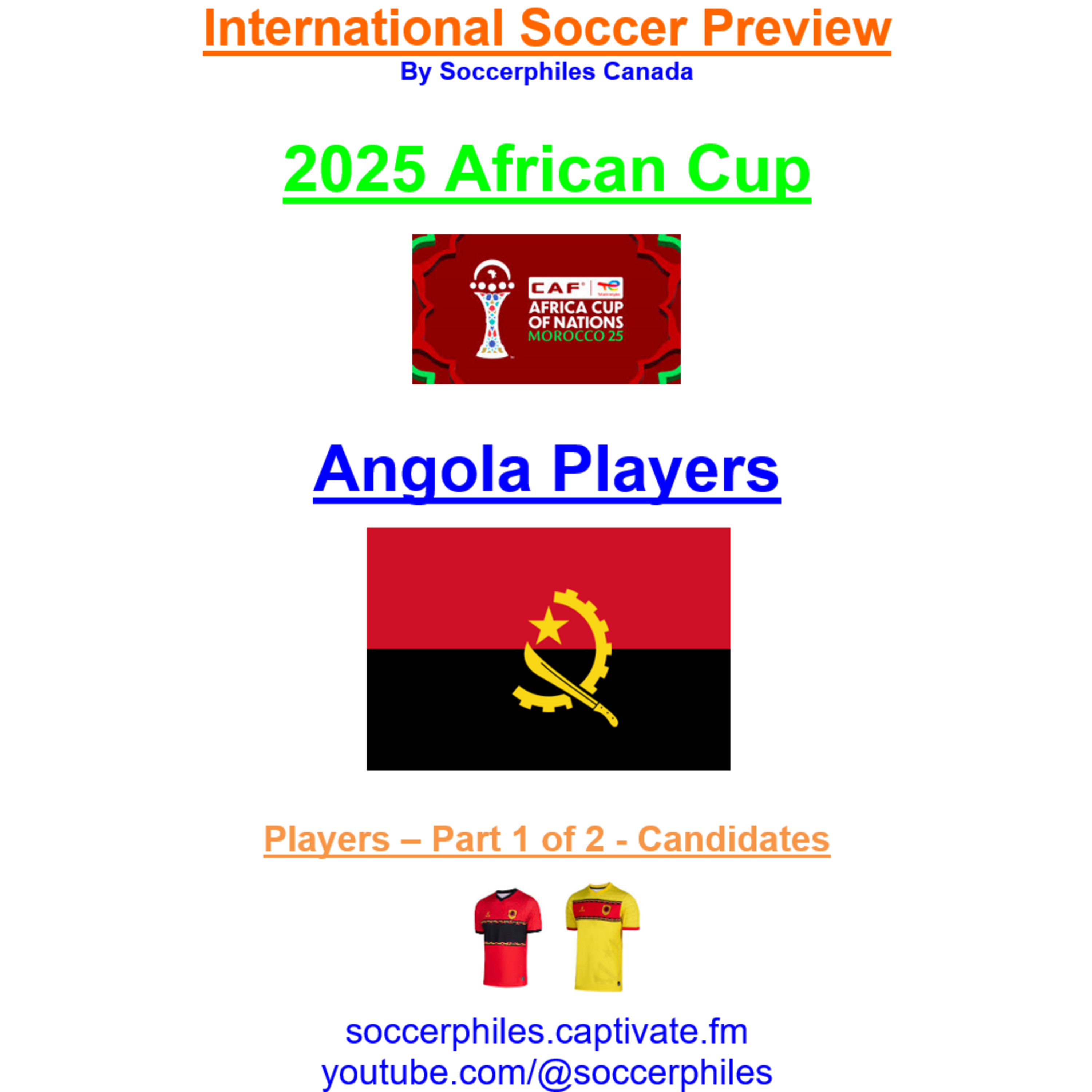2025 African Cup – Angola Players – Part 1 of 2 – Short Version