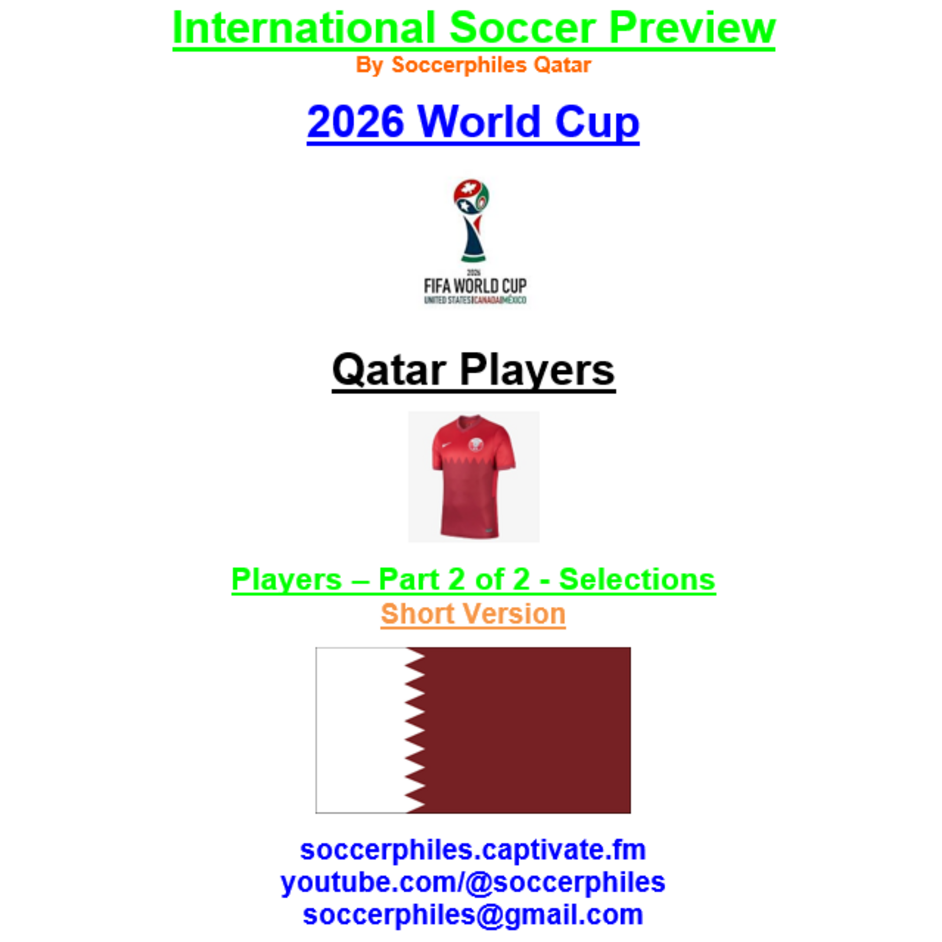 2026 FIFA World Cup – Qatar Players Short Version – Part 2 of 2