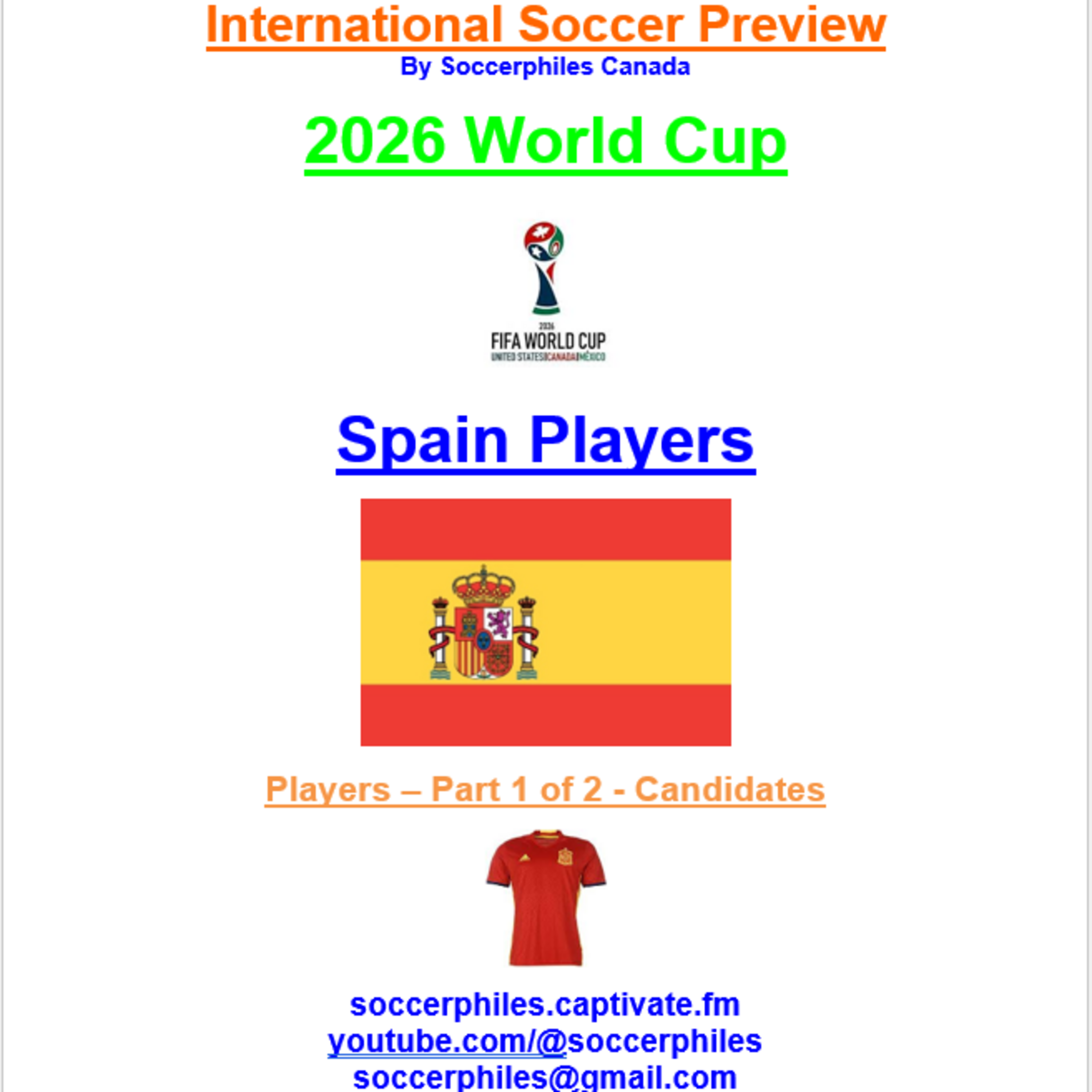 2026 FIFA World Cup – Spain Players – Part 1 of 2