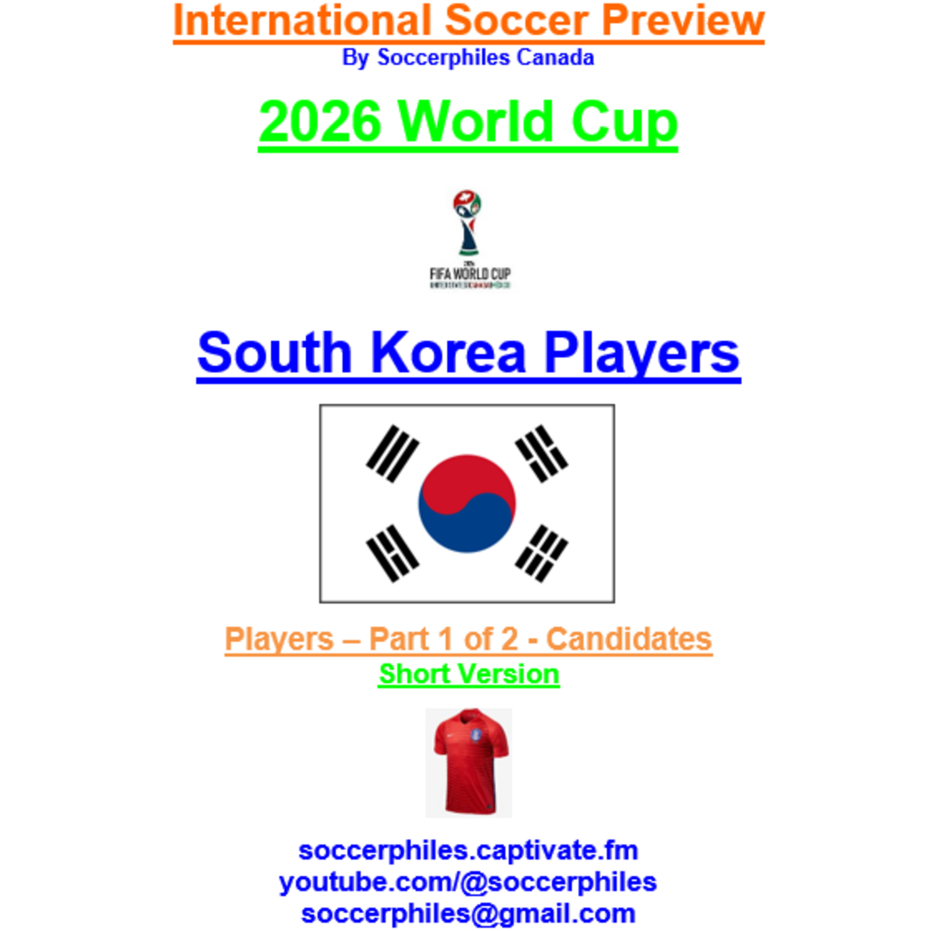 2026 FIFA World Cup – South Korea Players – Part 1 of 2 – Short Version