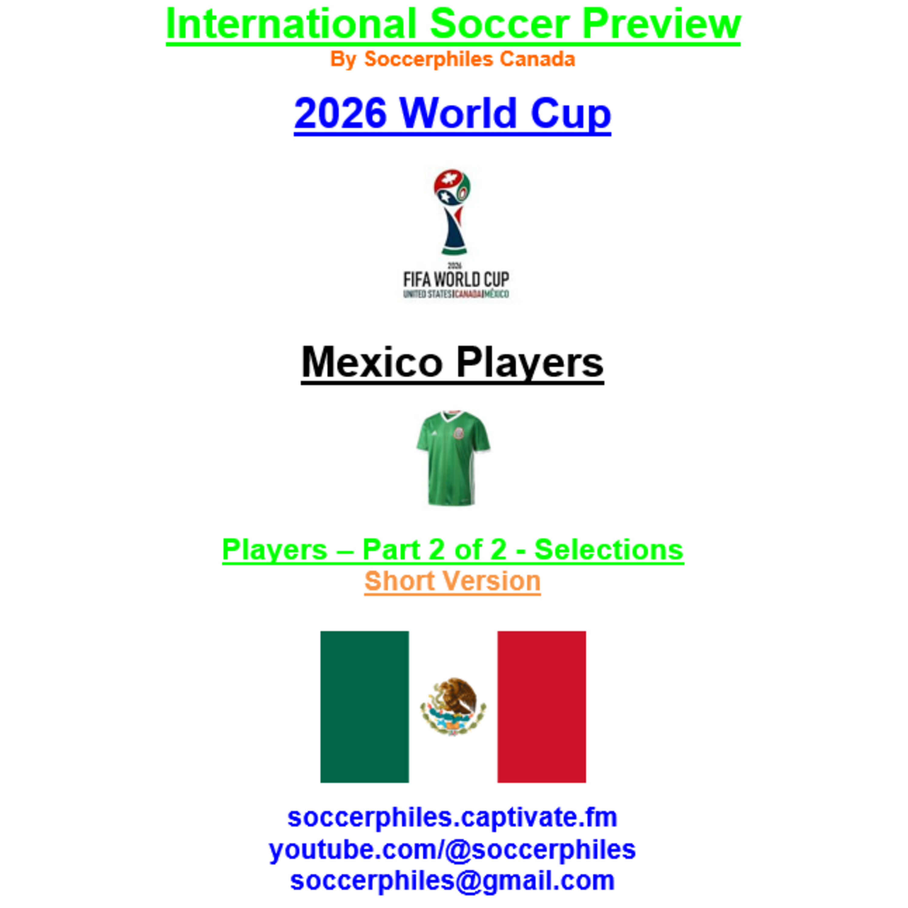 2026 FIFA World Cup – Mexico Players Short Version – Part 2 of 2