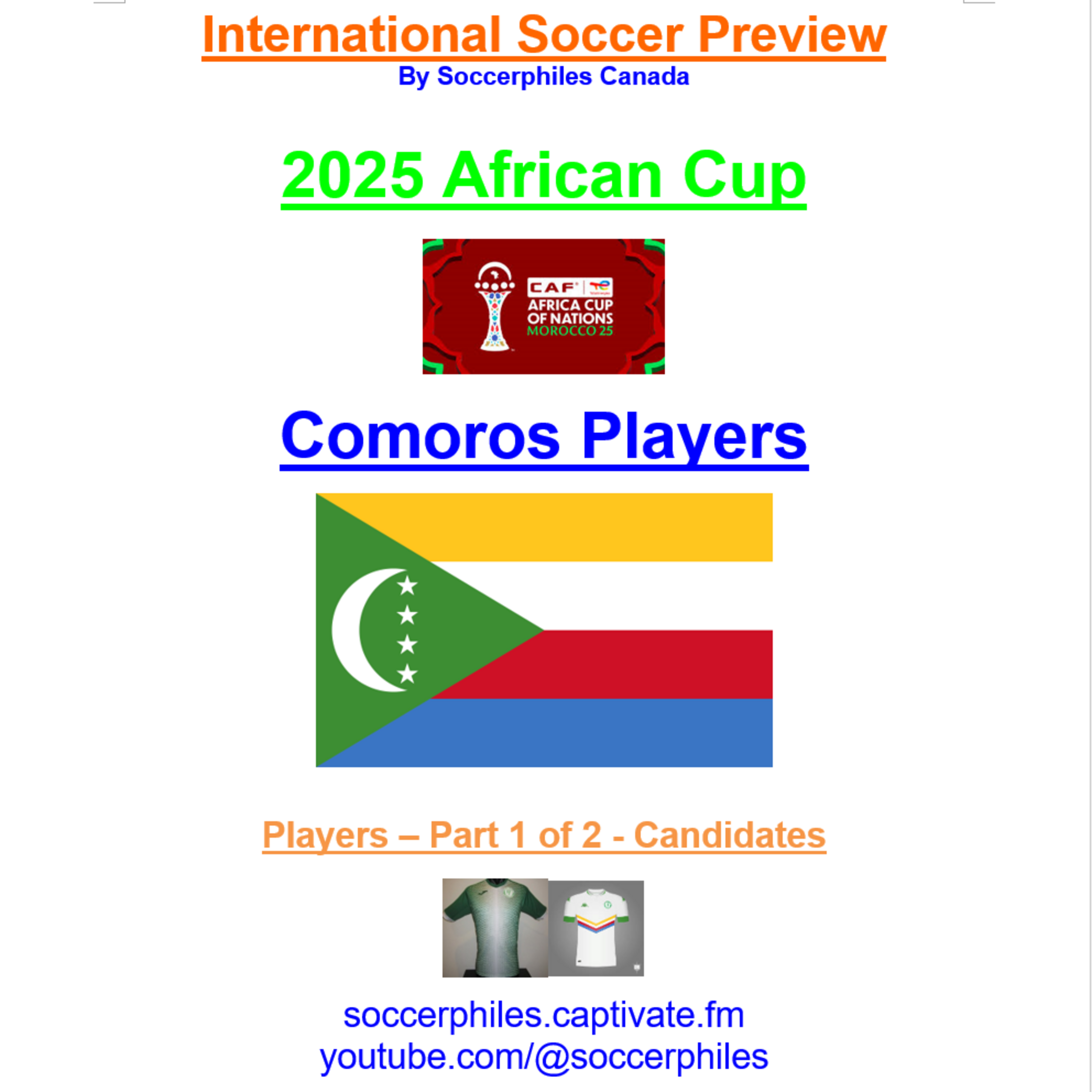 2025 African Cup – Comoros Players – Part 1 of 2 – Short Version