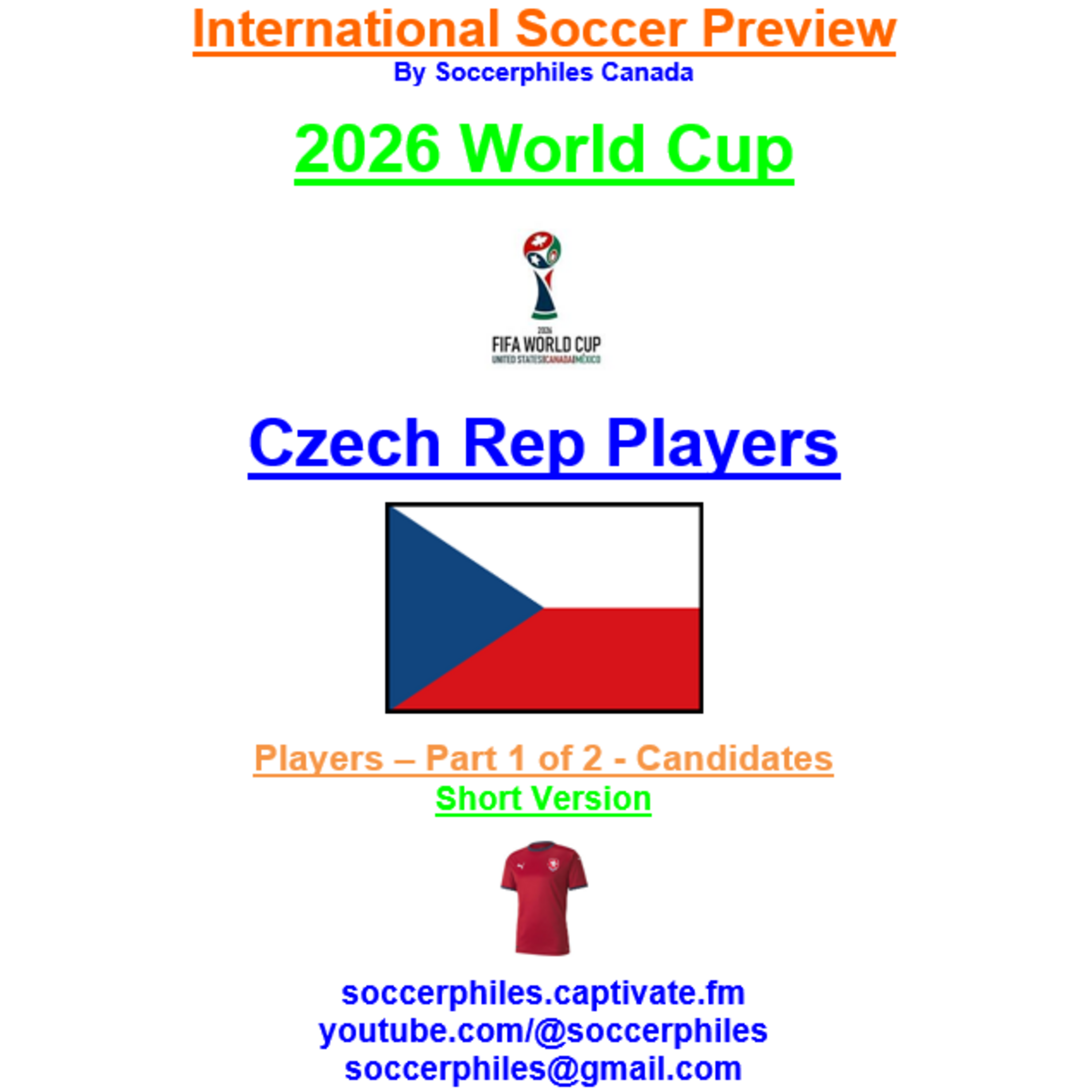 2026 FIFA World Cup – Czech Rep Players – Part 1 of 2 – Short Version