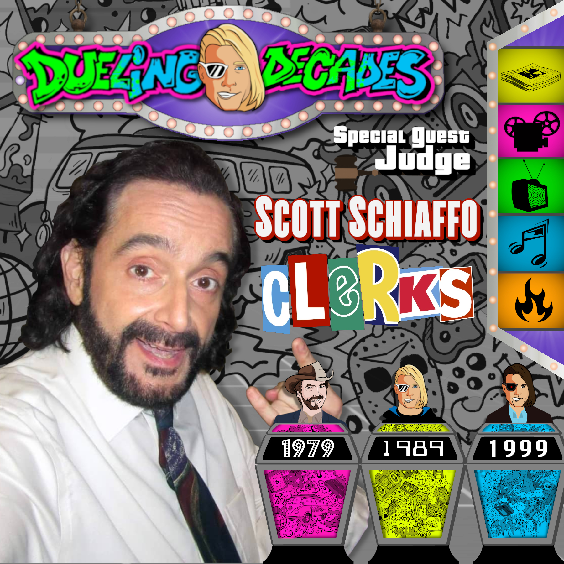 Clerks actor and Chewlies Gum Guy Scott Schiaffo judges who had the best week in September 1979, 1989 or 1999!