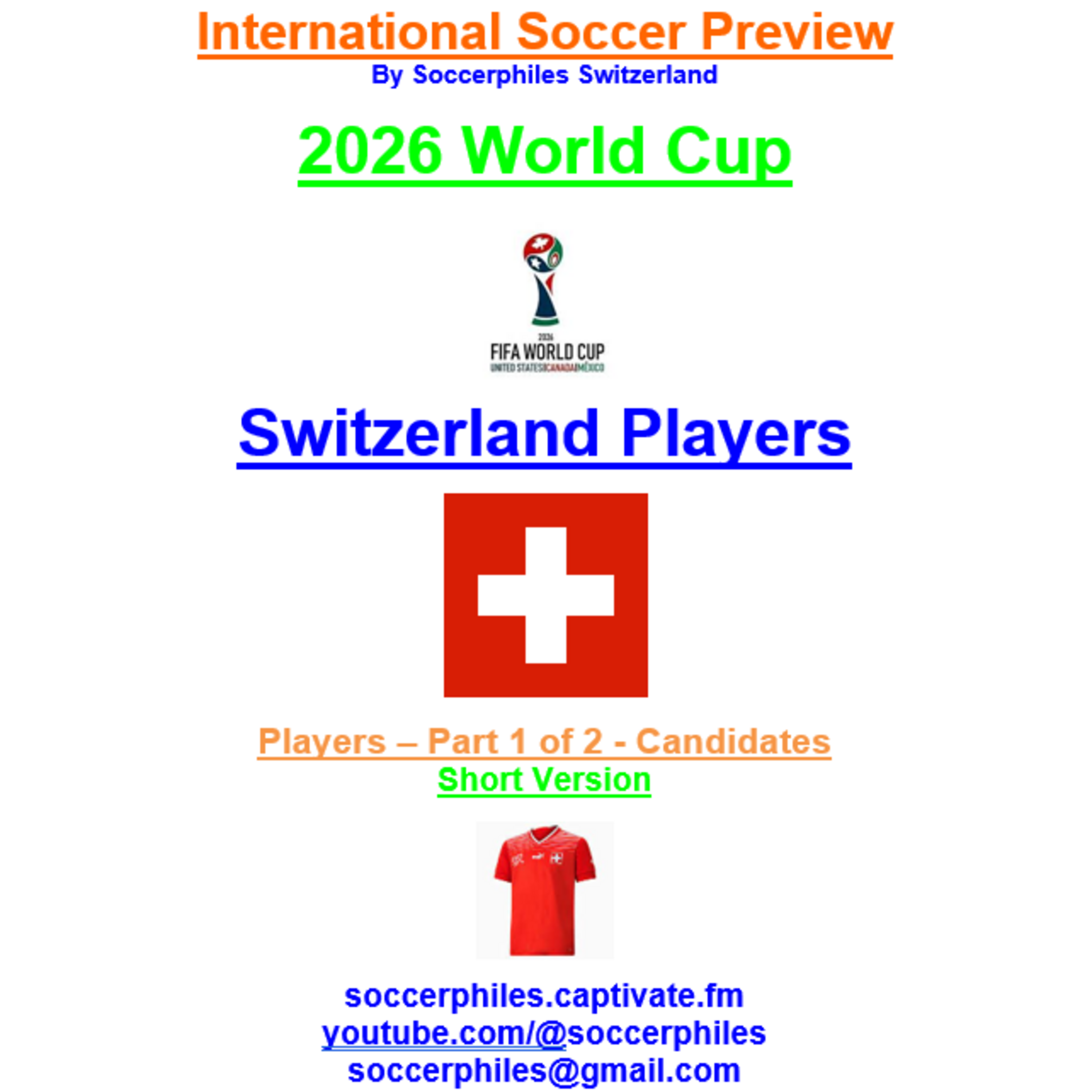 2026 FIFA World Cup – Switzerland Players Short Version – Part 1 of 2