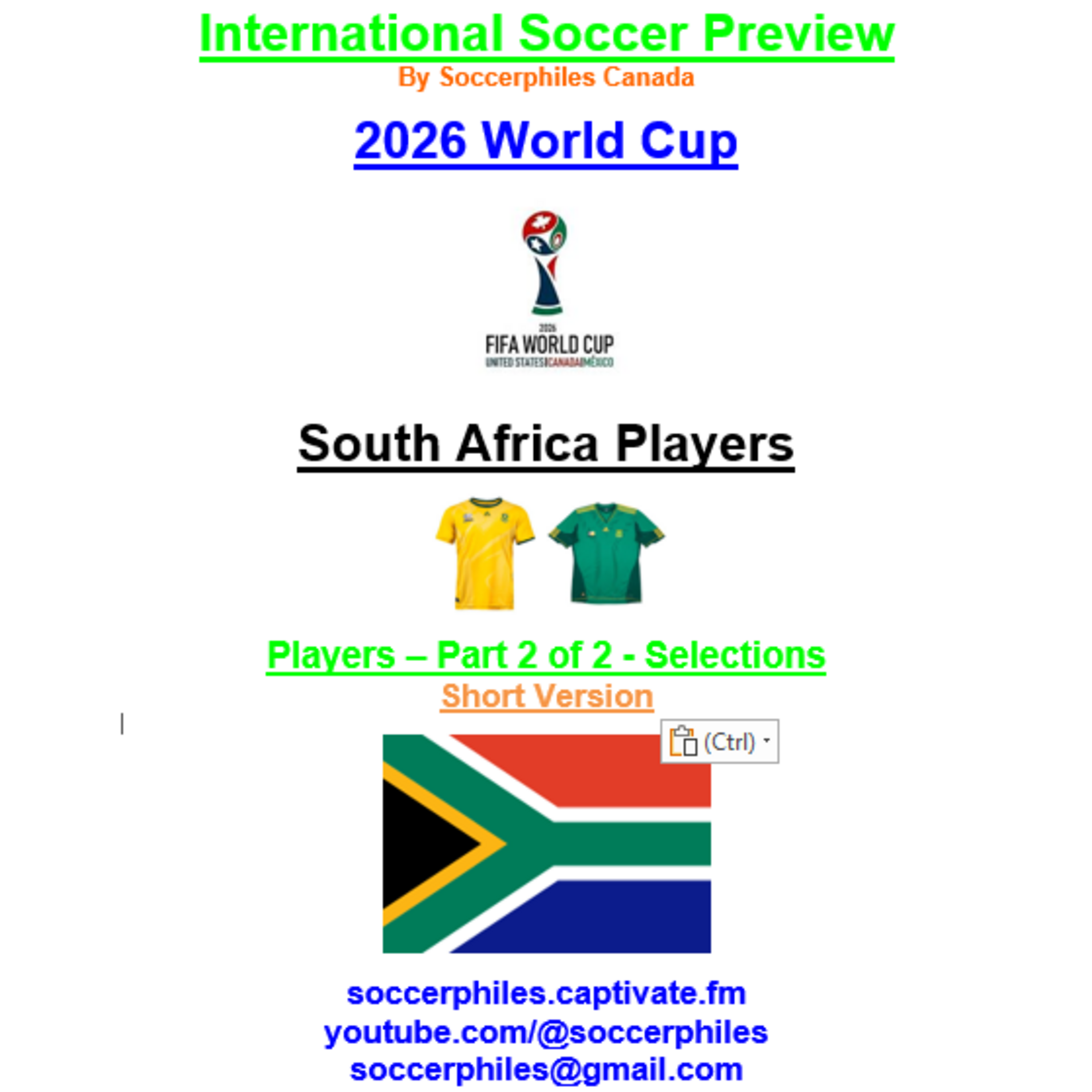 2026 FIFA World Cup – South Africa Players Short Version – Part 2 of 2