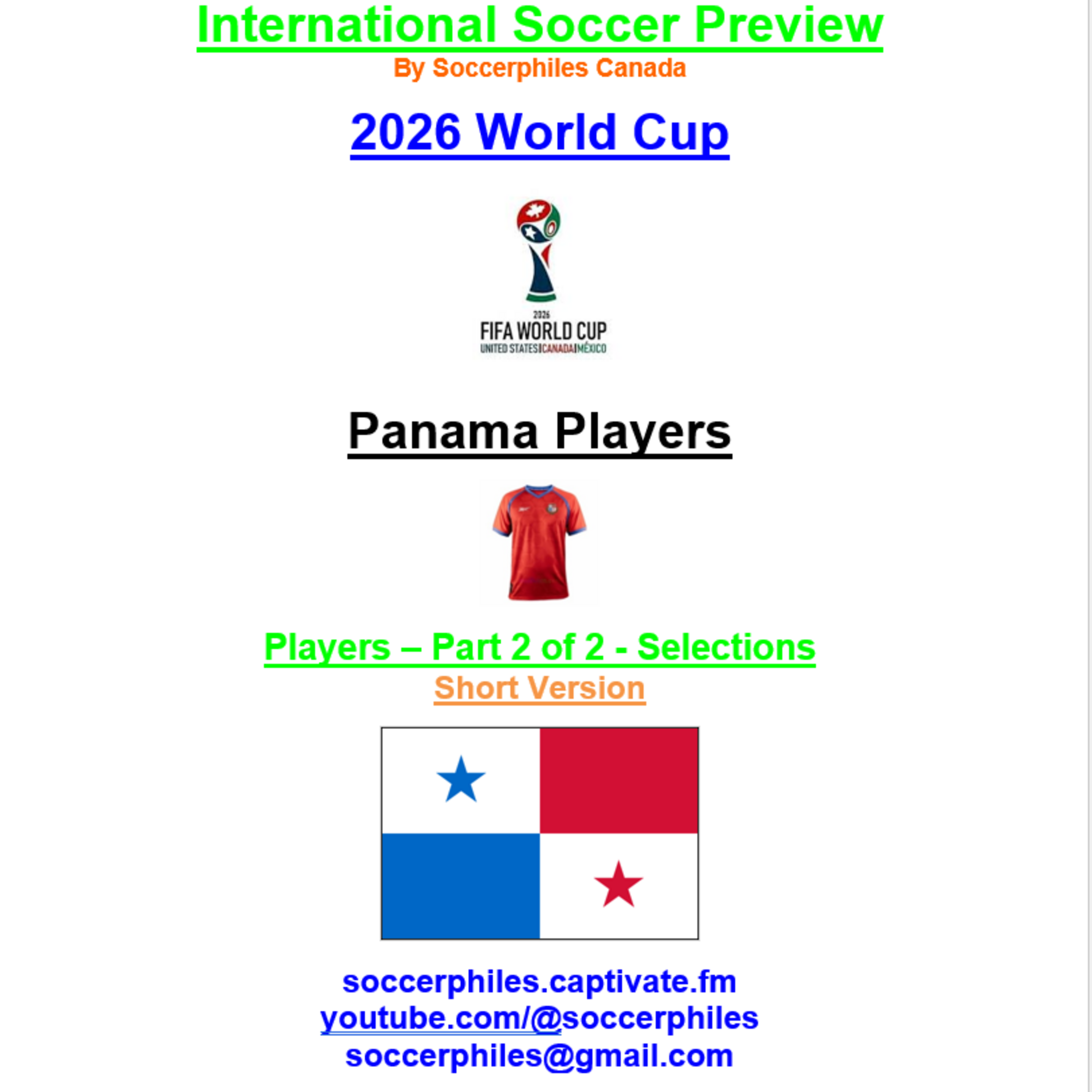 2026 FIFA World Cup – Panama Players Short Version – Part 2 of 2
