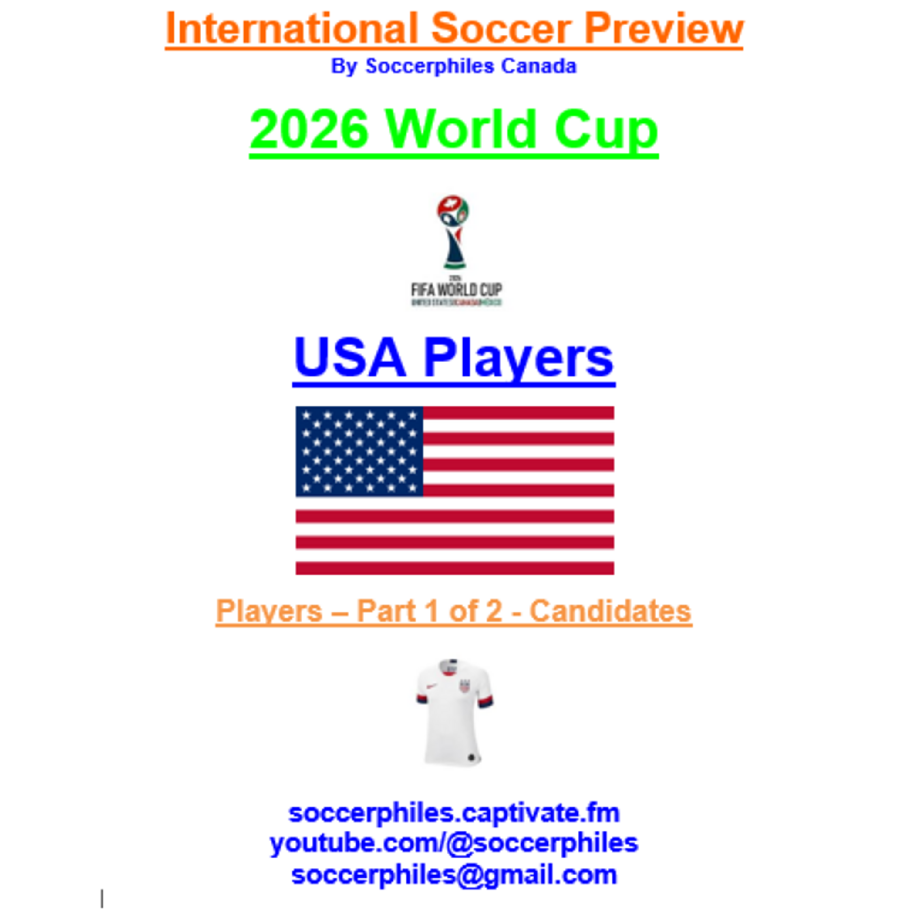 2026 FIFA World Cup – USA Players – Part 1 of 2