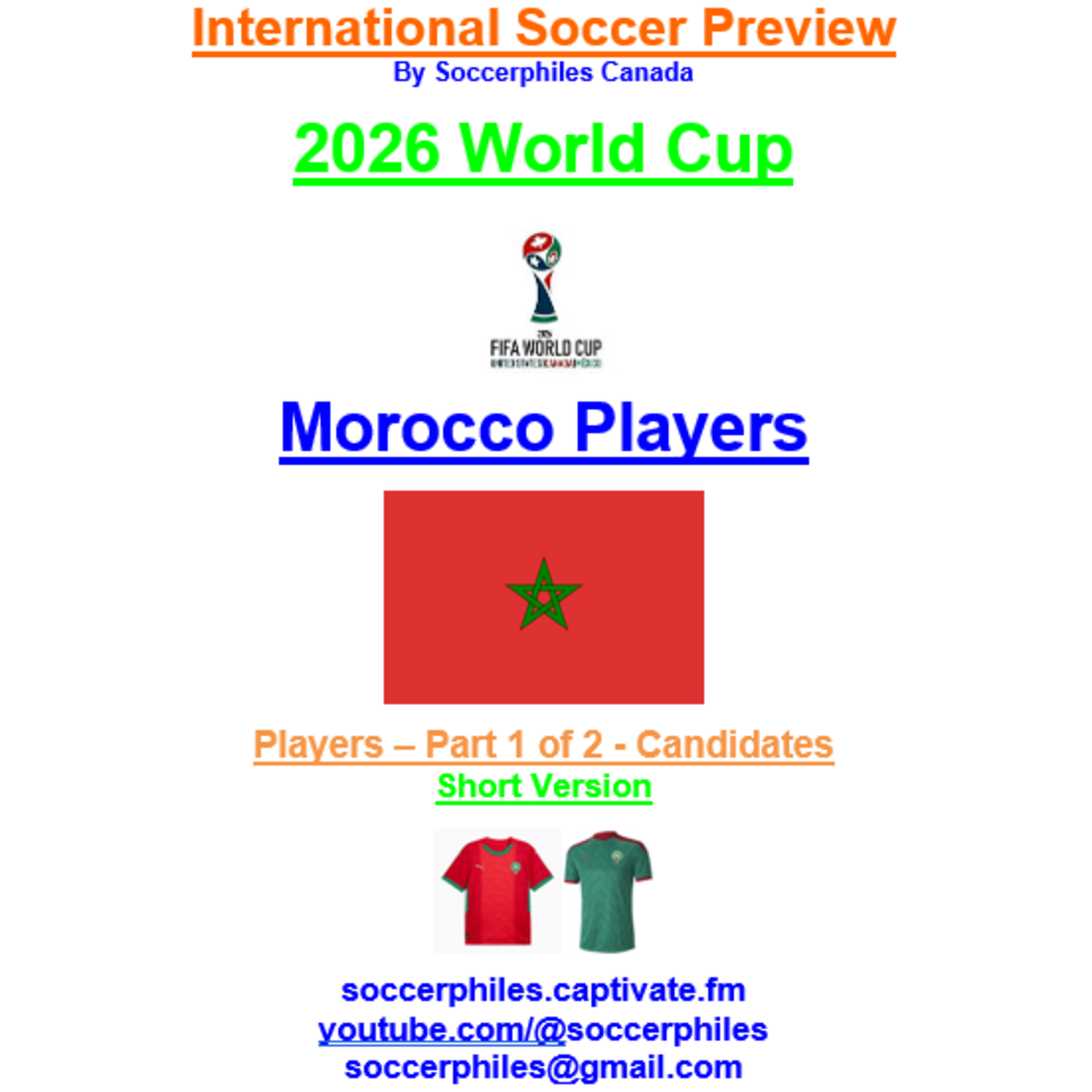 2026 FIFA World Cup – Morocco Players – Part 1 of 2 – Short Version
