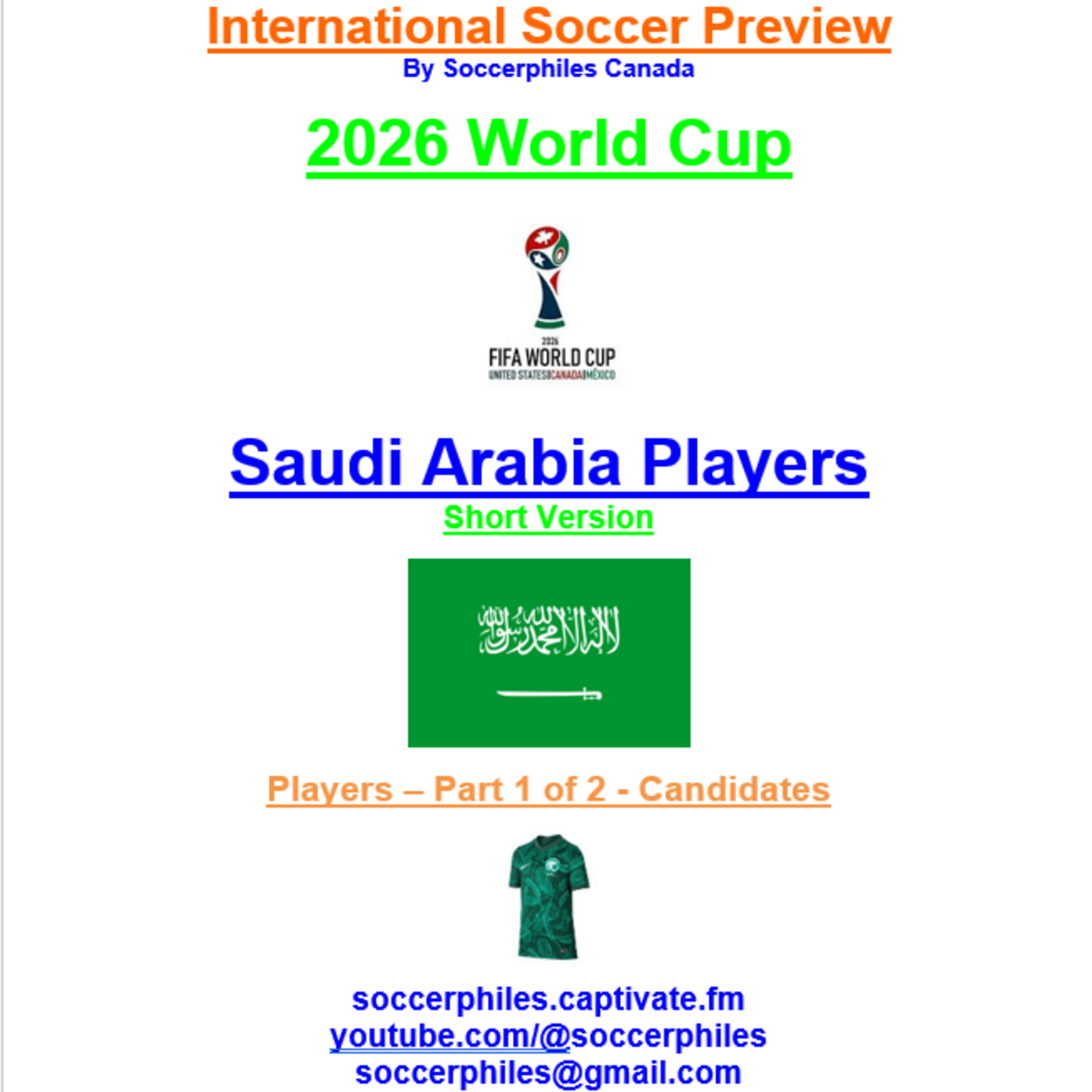 2026 FIFA World Cup – Saudi Arabia Players Short Version – Part 1 of 2