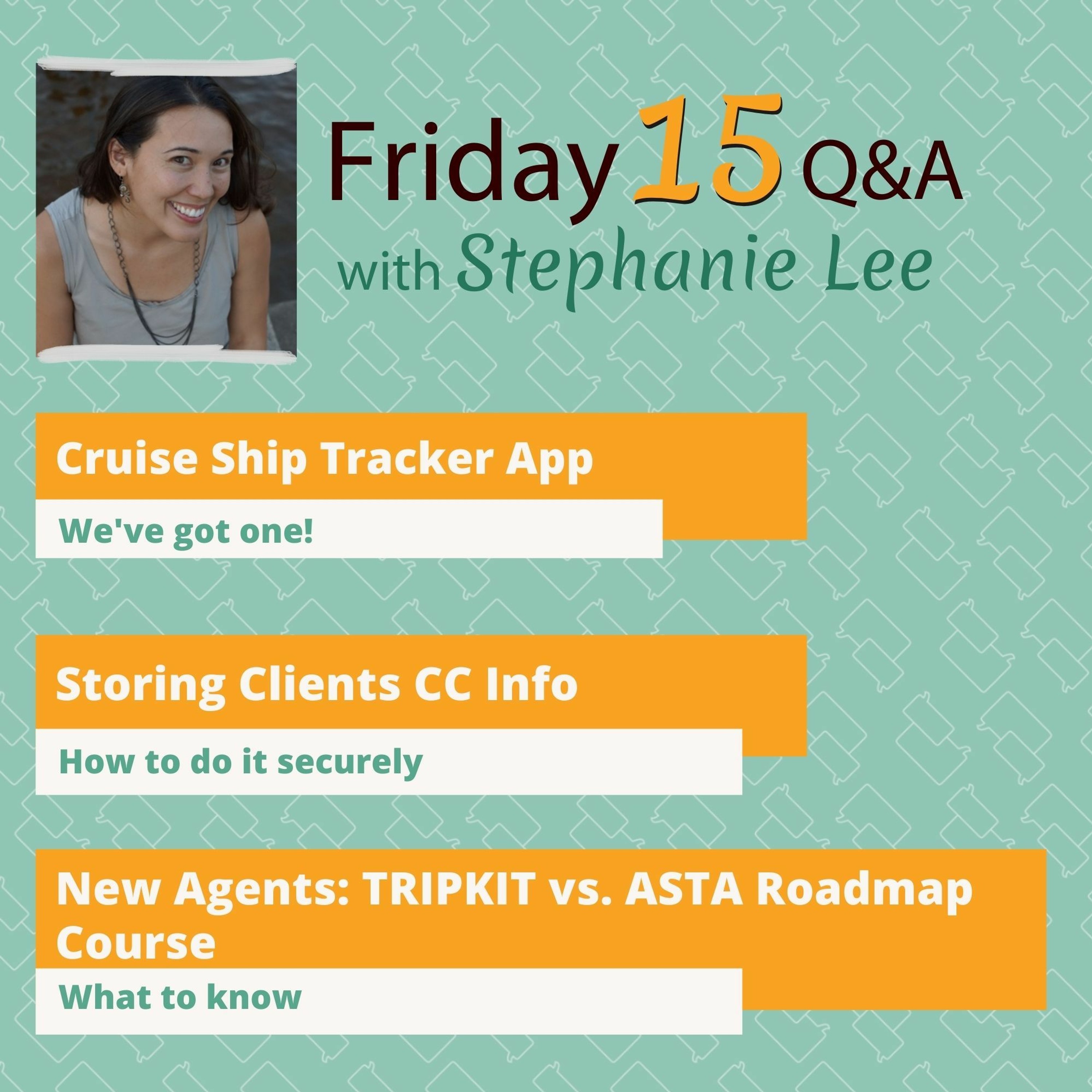 Cruise Ship Tracker App, Storing Clients CC, New Agents: TRIPKIT vs. ASTA Roadmap Course