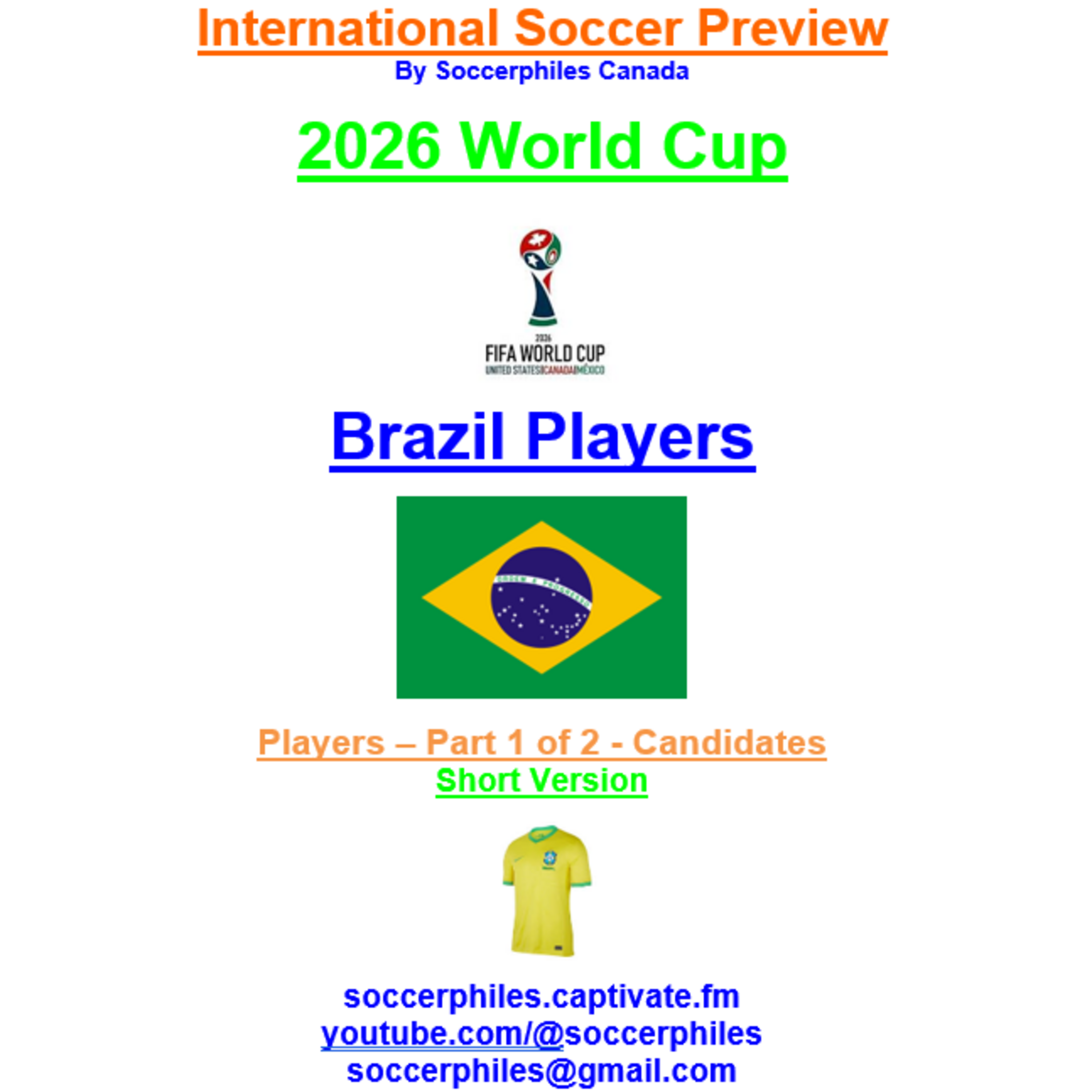 2026 FIFA World Cup – Brazil Players – Part 1 of 2 – Short Version