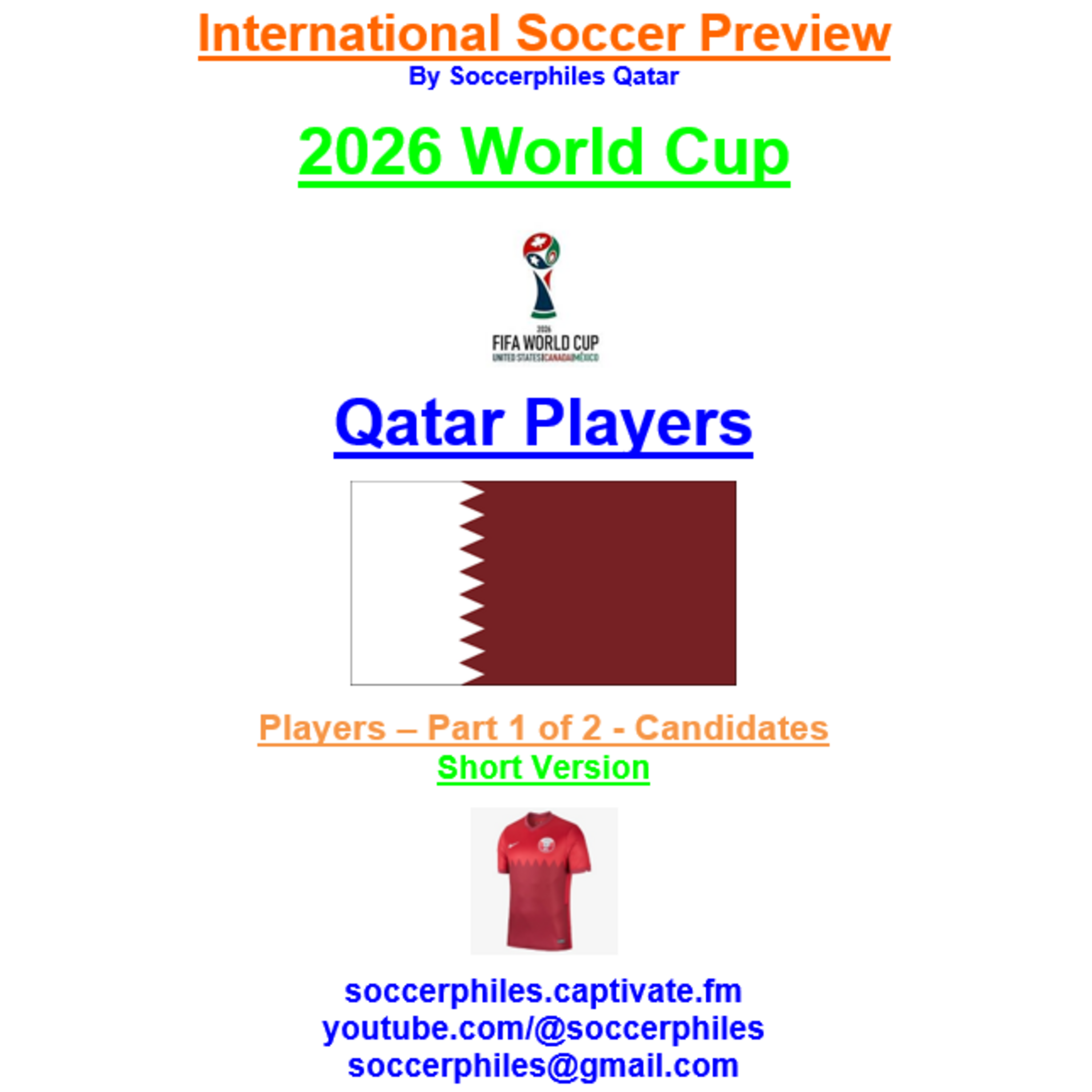 2026 FIFA World Cup – Qatar Players Short Version – Part 1 of 2