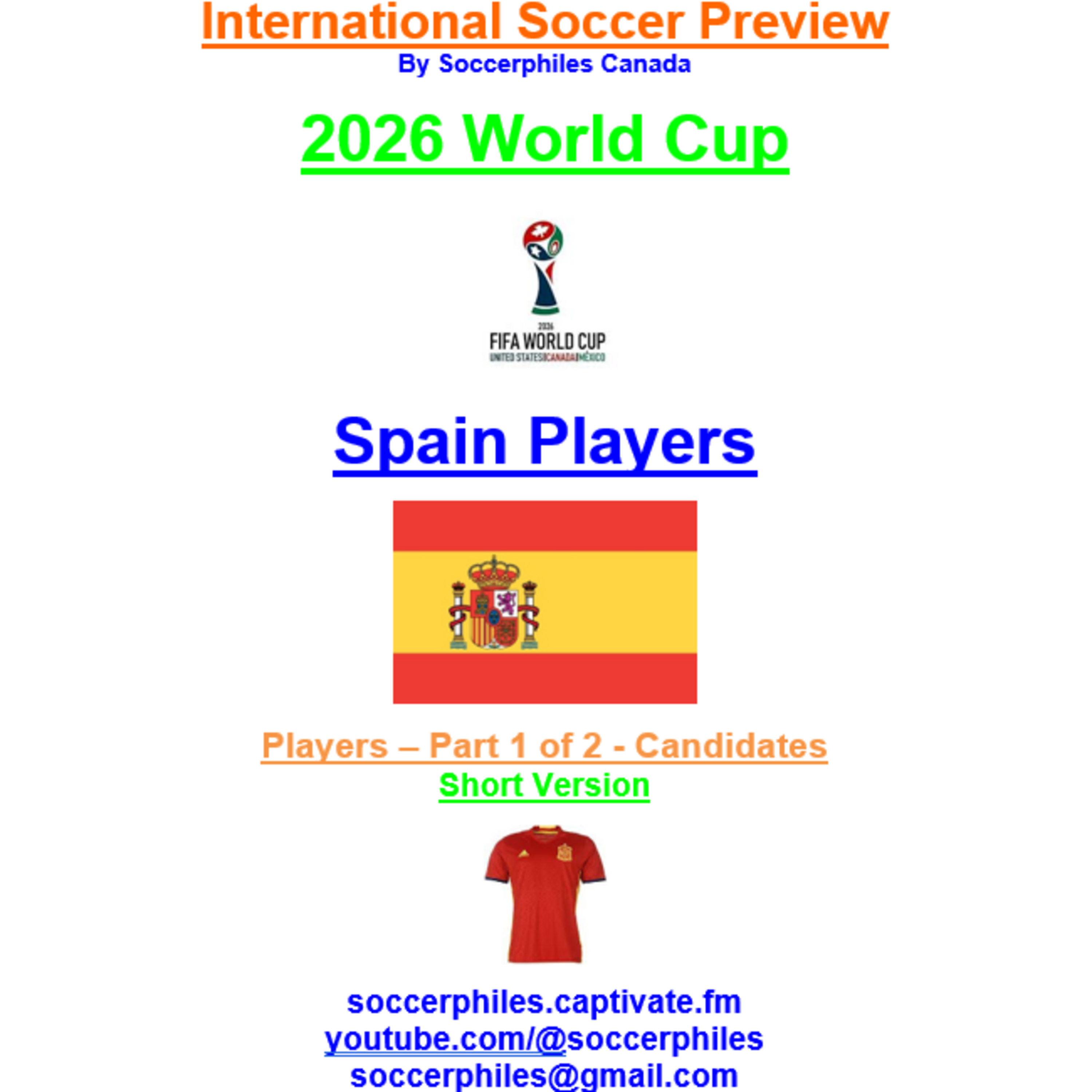 2026 FIFA World Cup – Spain Players Short Version – Part 1 of 2