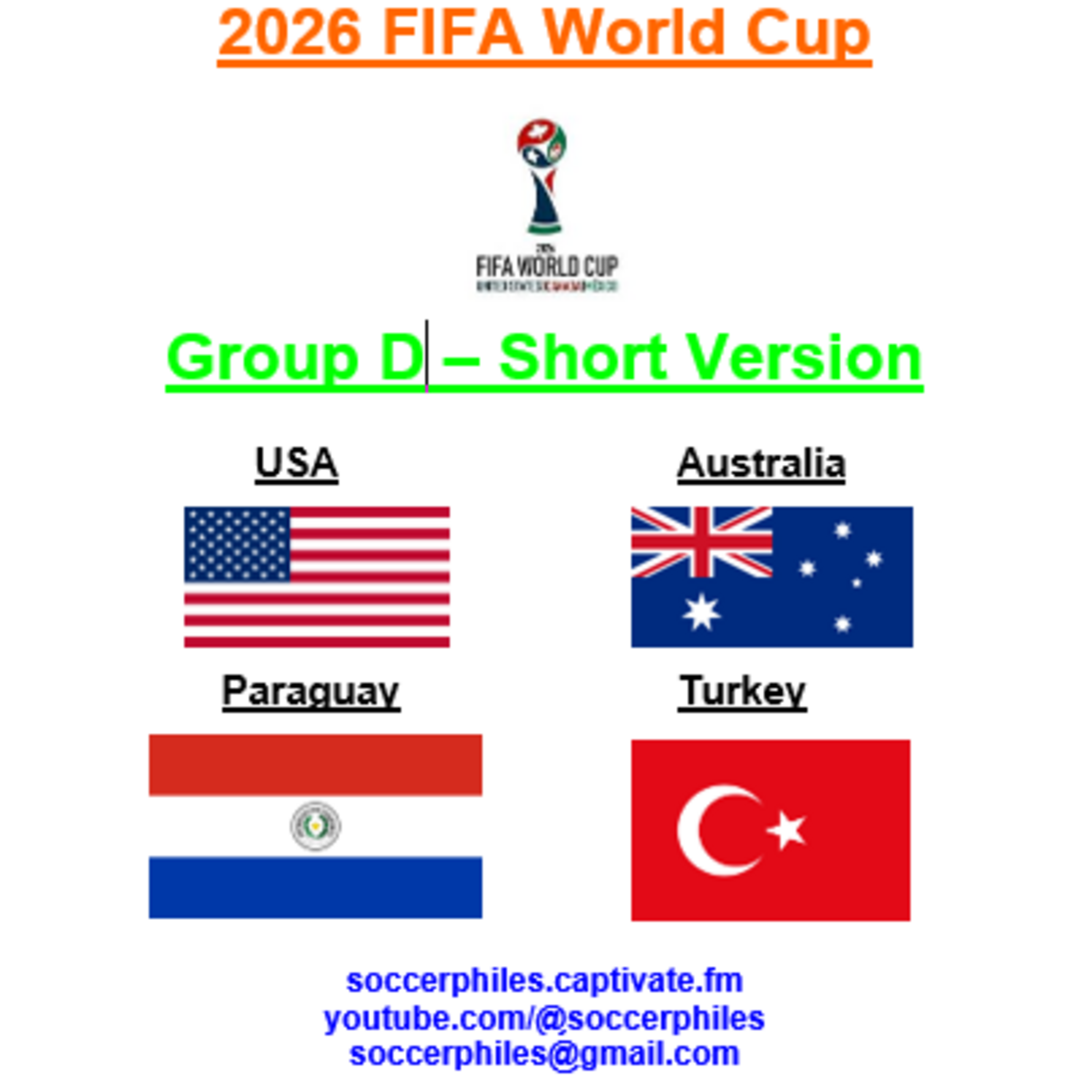 2026 FIFA World Cup - Group D Short Version – USA, Australia, Paraguay, and Turkey