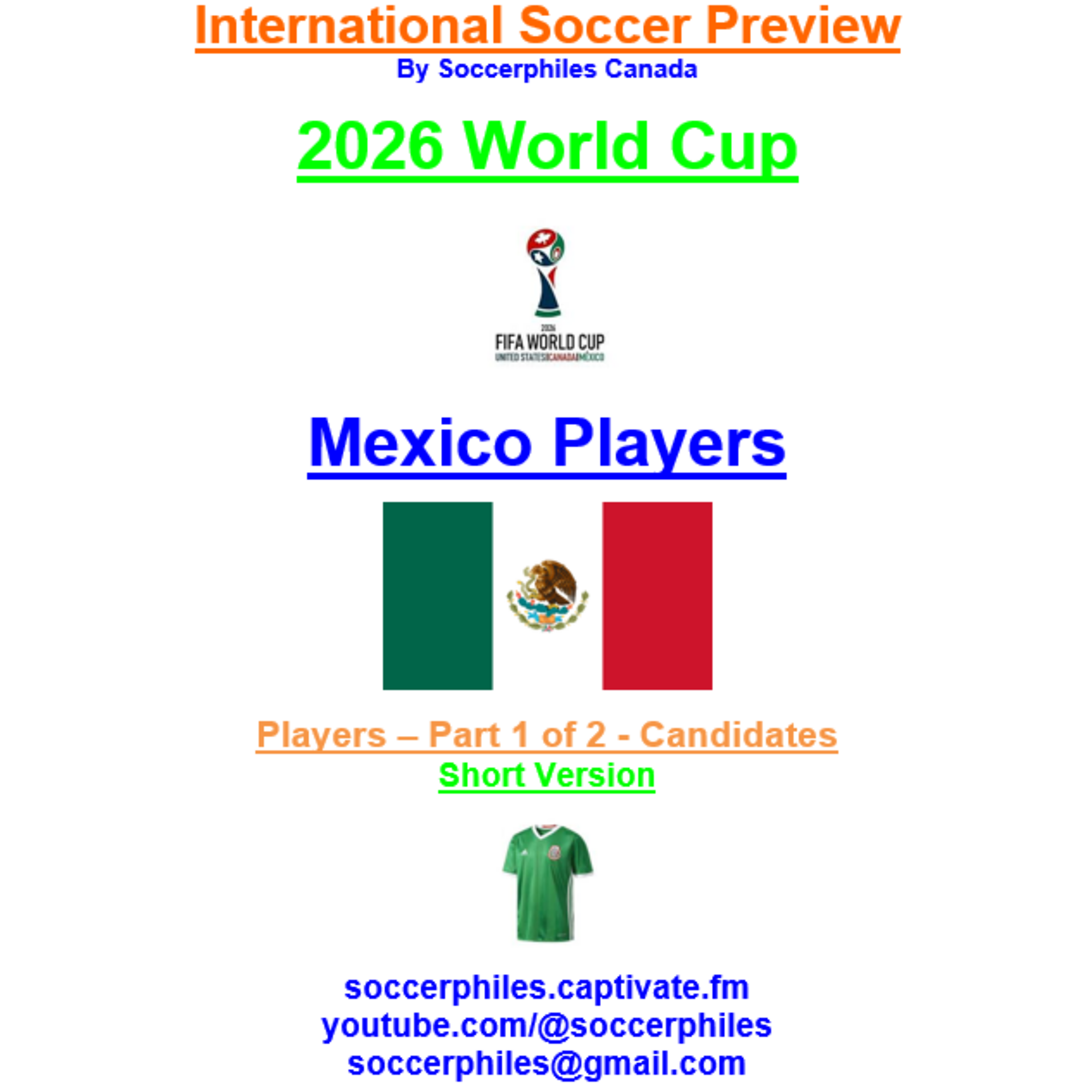 2026 FIFA World Cup – Mexico Players – Part 1 of 2 – Short Version
